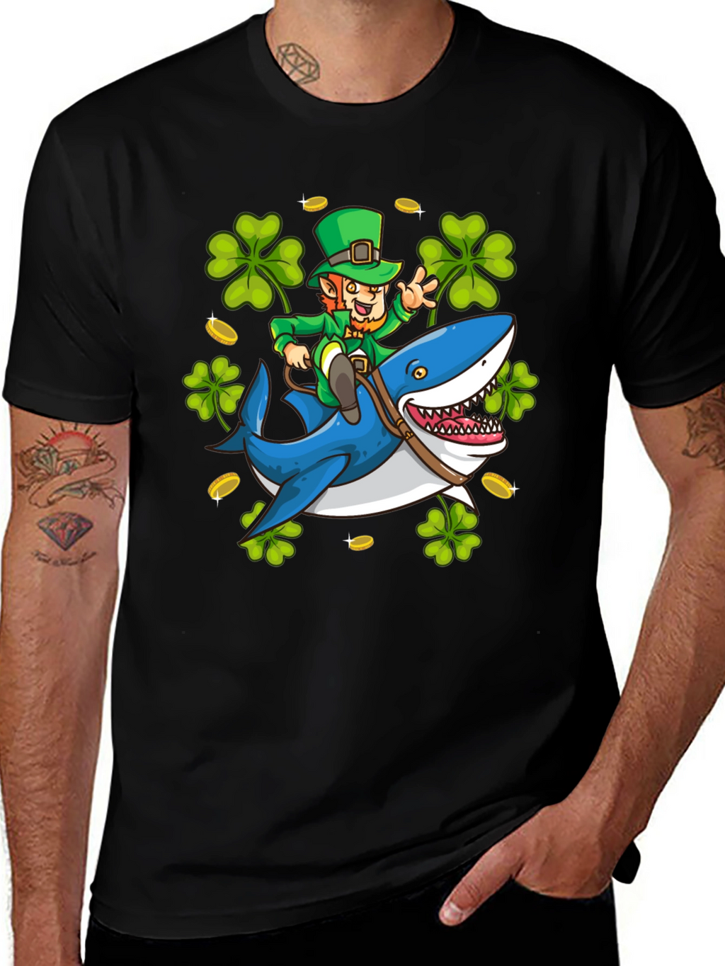 Leprechaun Riding Shark T-Shirt