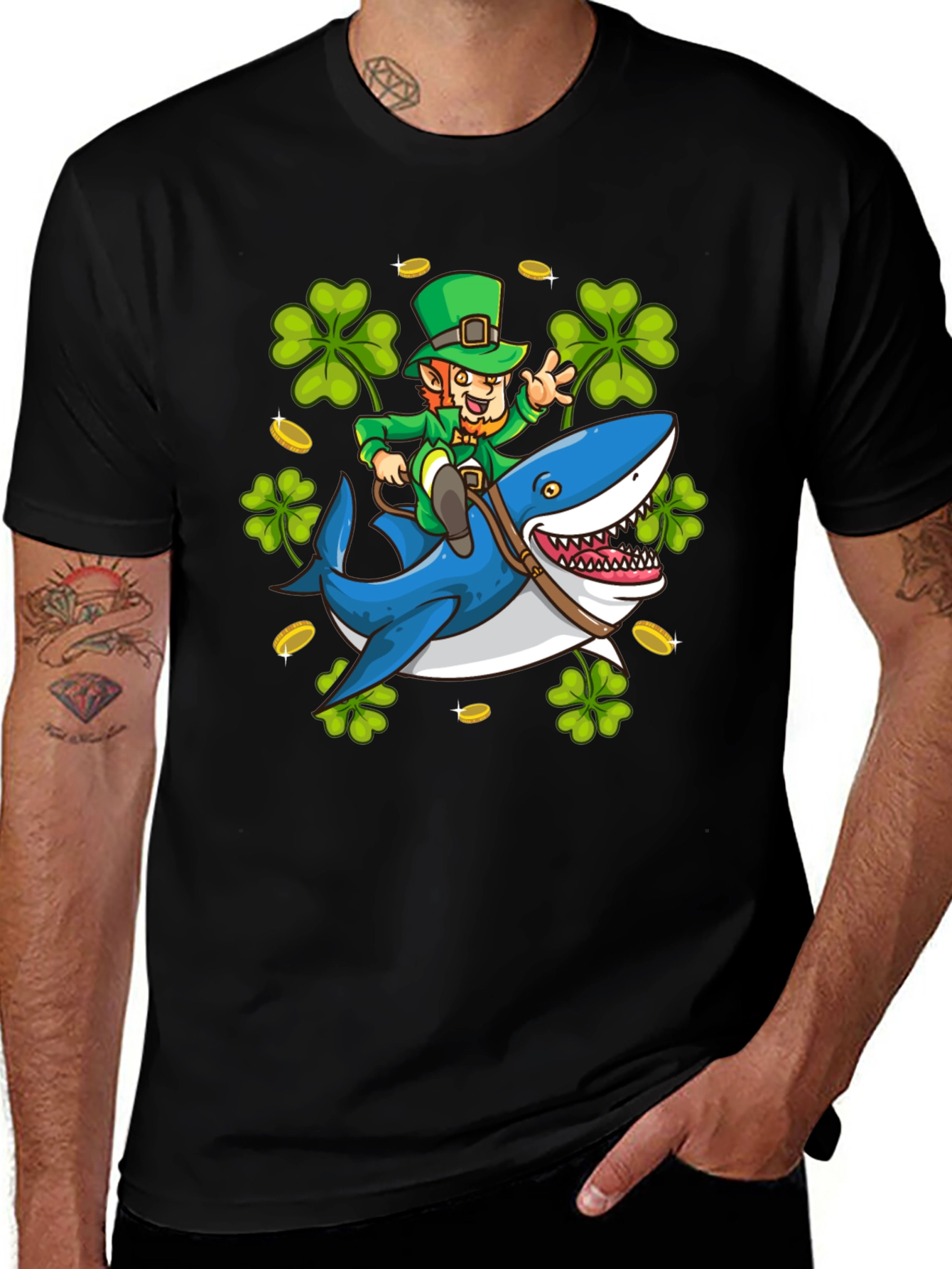 Leprechaun Riding Shark T-Shirt