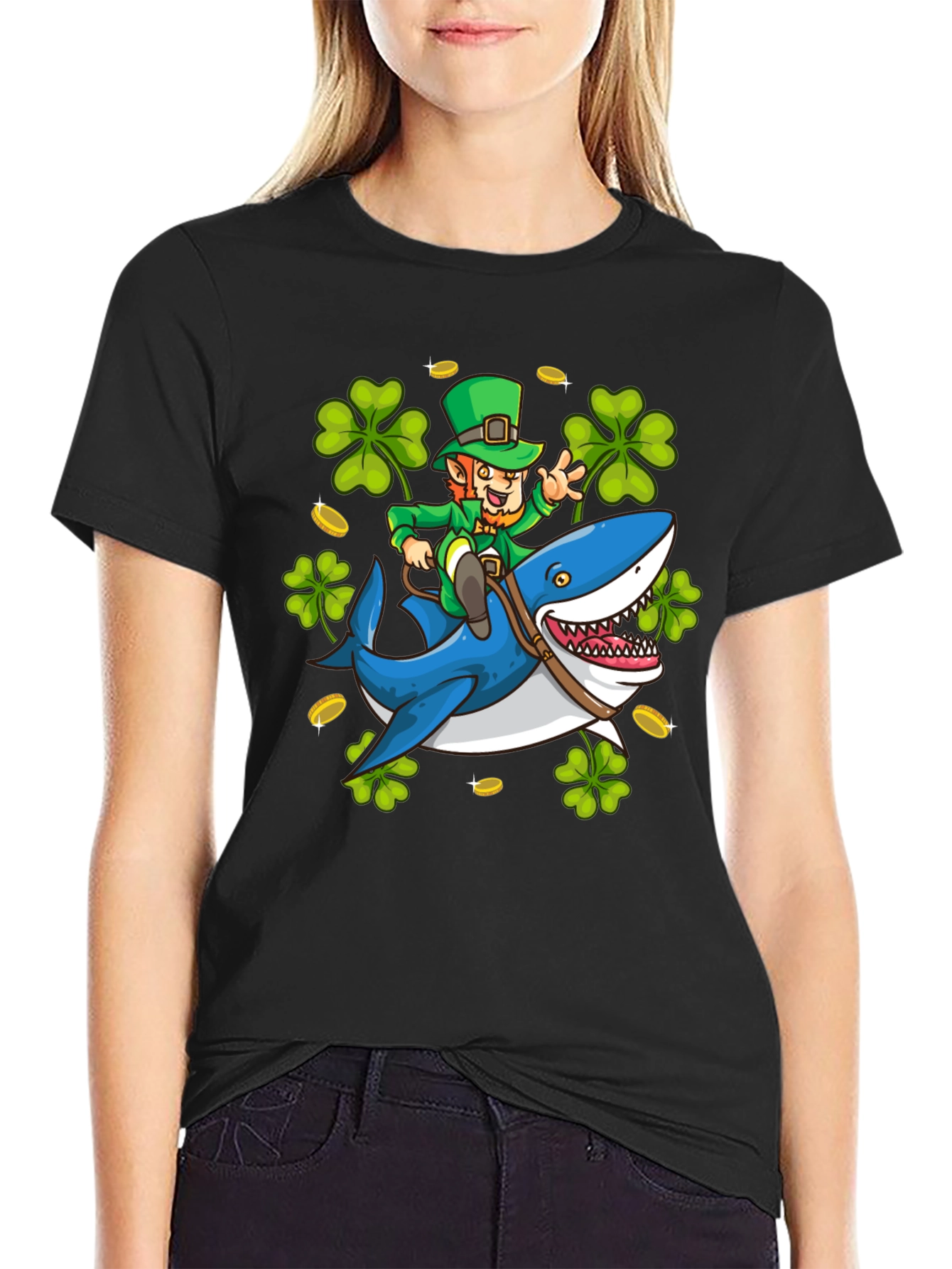Leprechaun Riding Shark T-Shirt