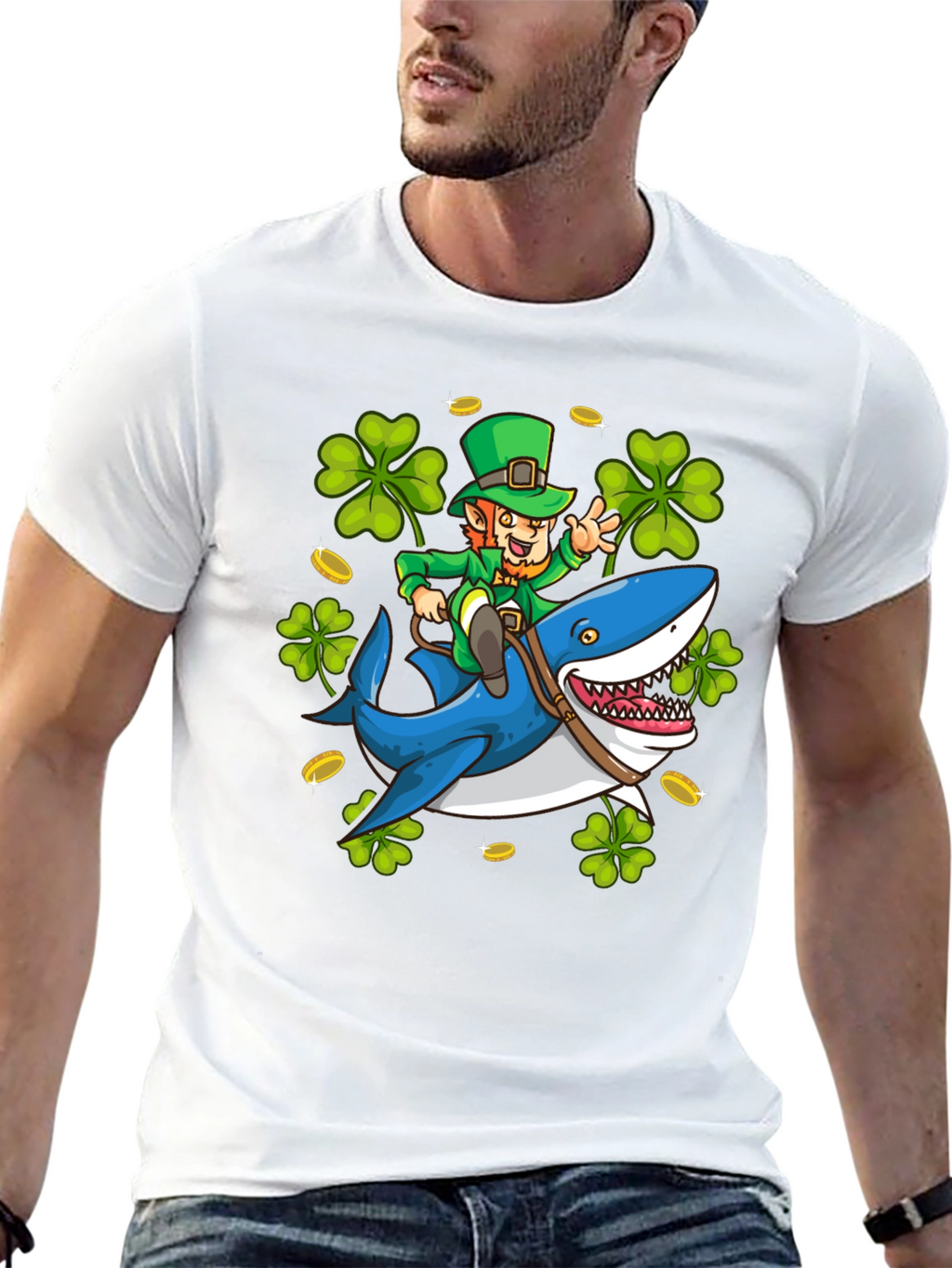 Leprechaun Riding Shark T-Shirt