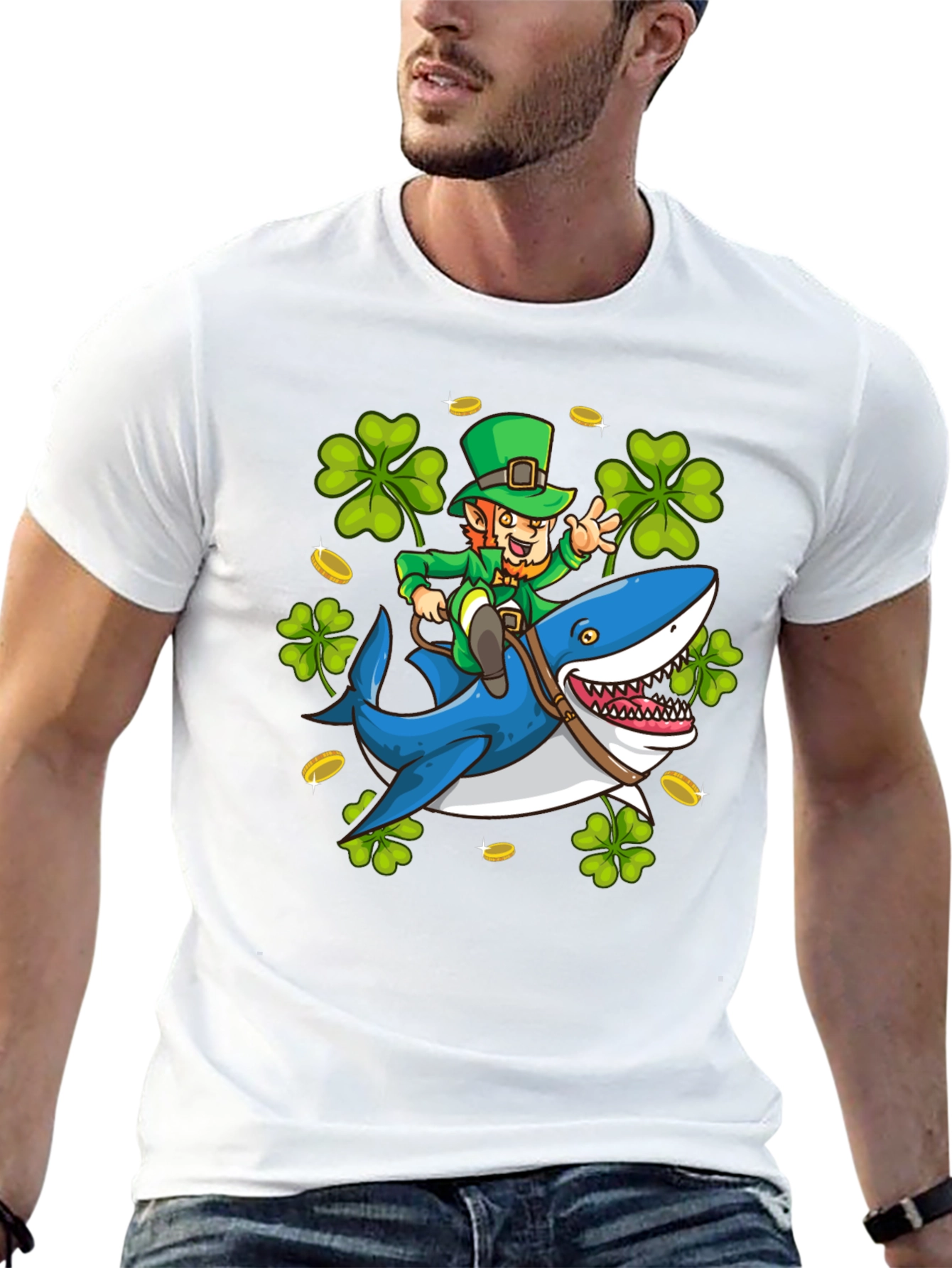 Leprechaun Riding Shark T-Shirt