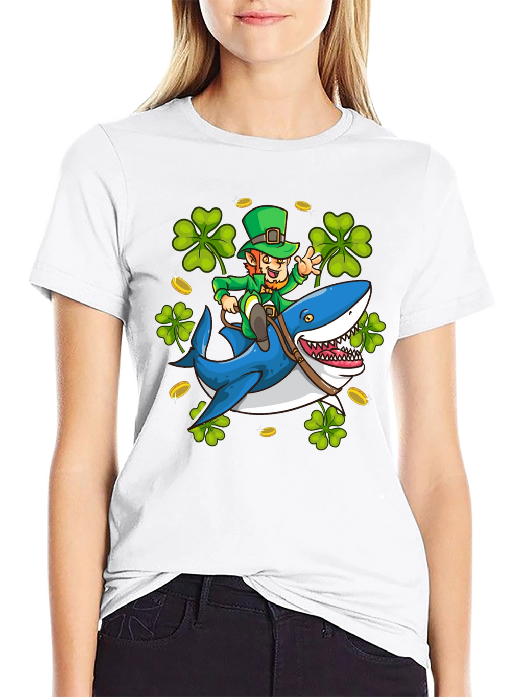 Leprechaun Riding Shark T-Shirt