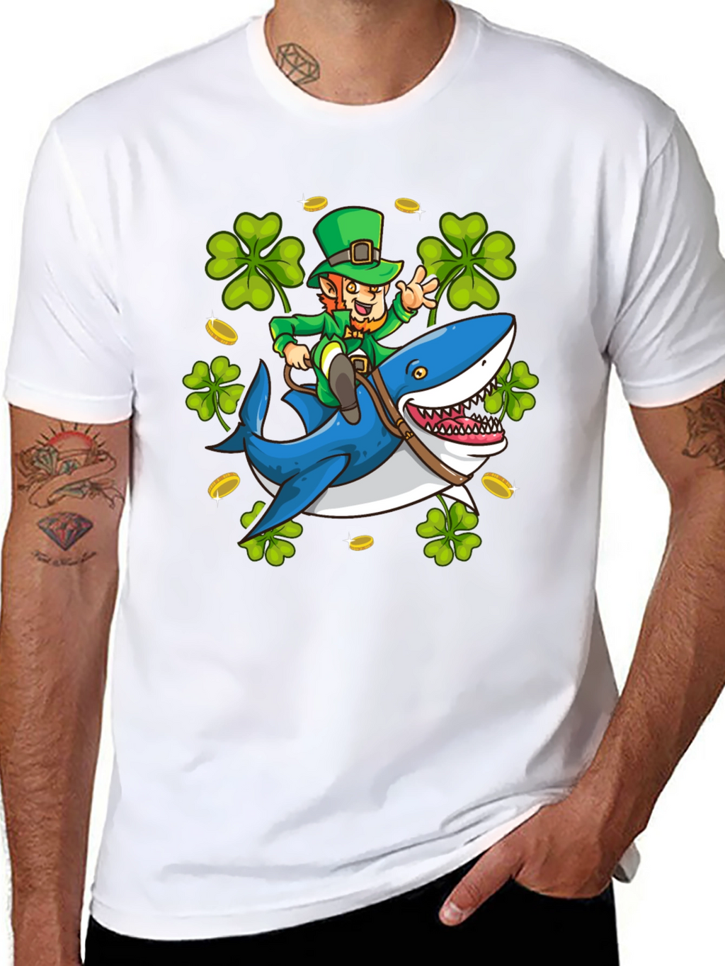 Leprechaun Riding Shark T-Shirt