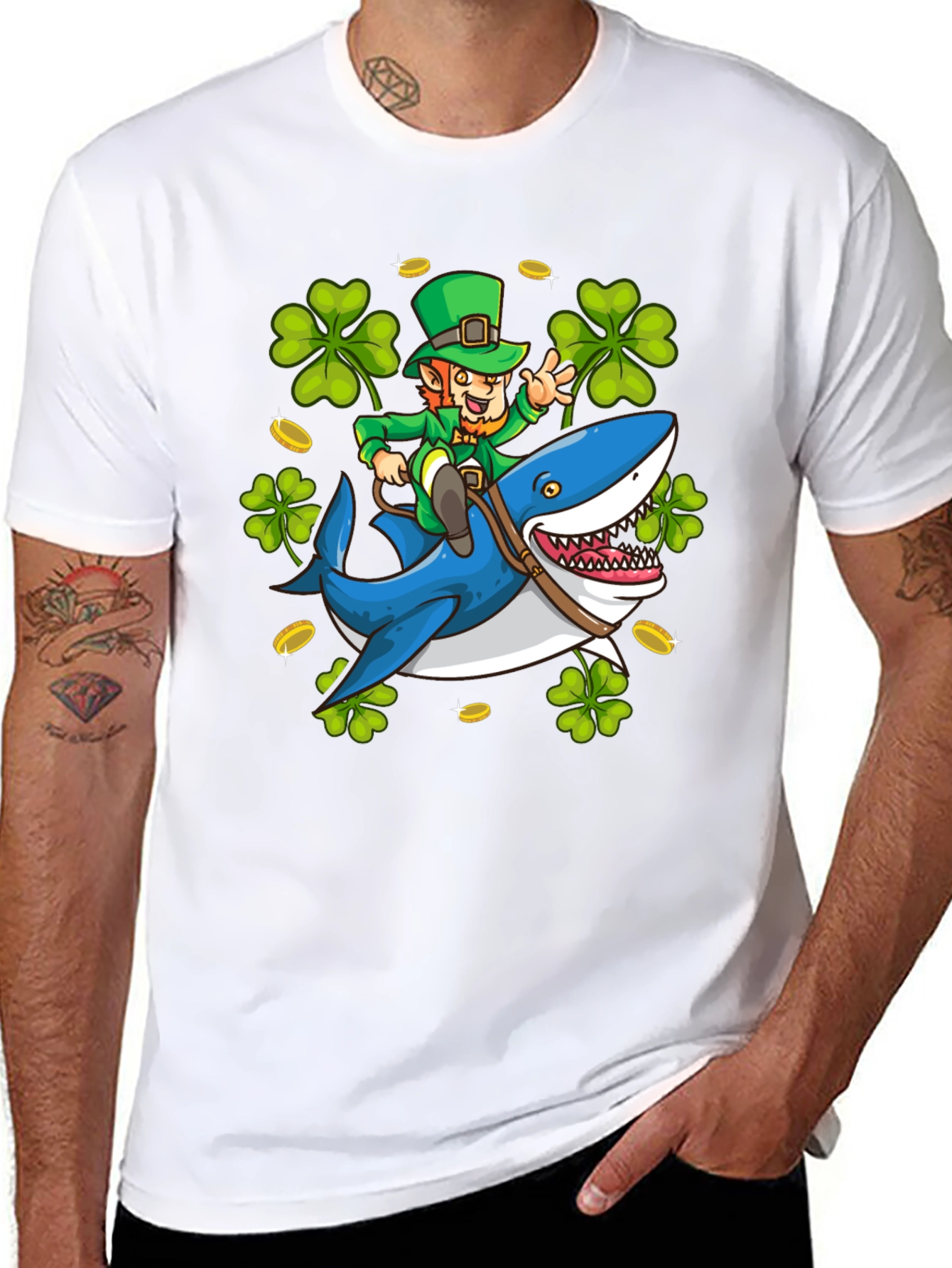 Leprechaun Riding Shark T-Shirt