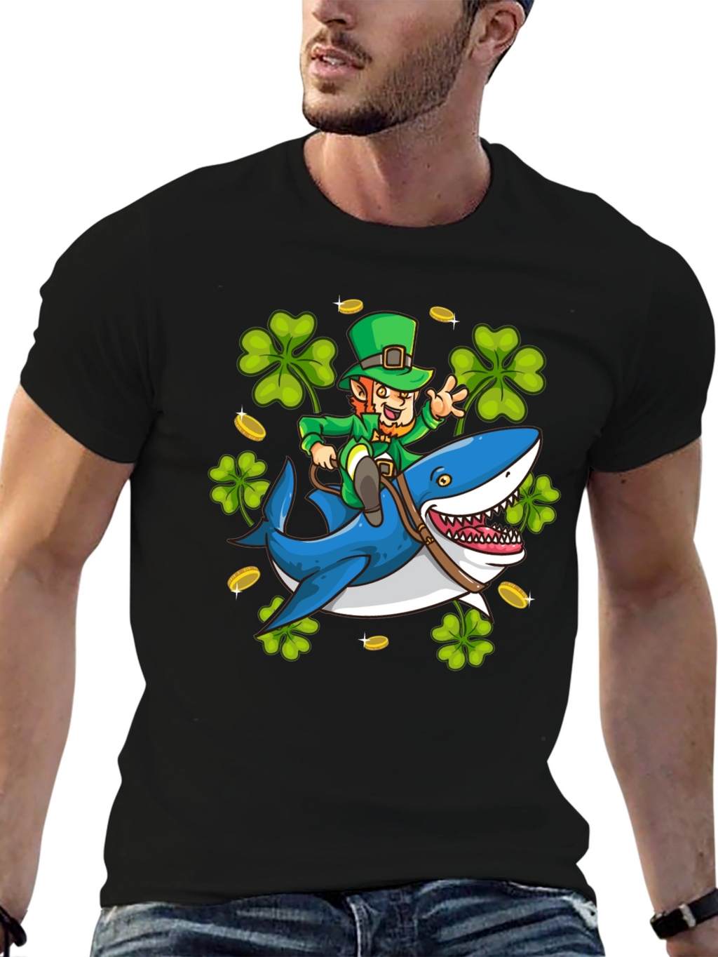 Leprechaun Riding Shark T-Shirt