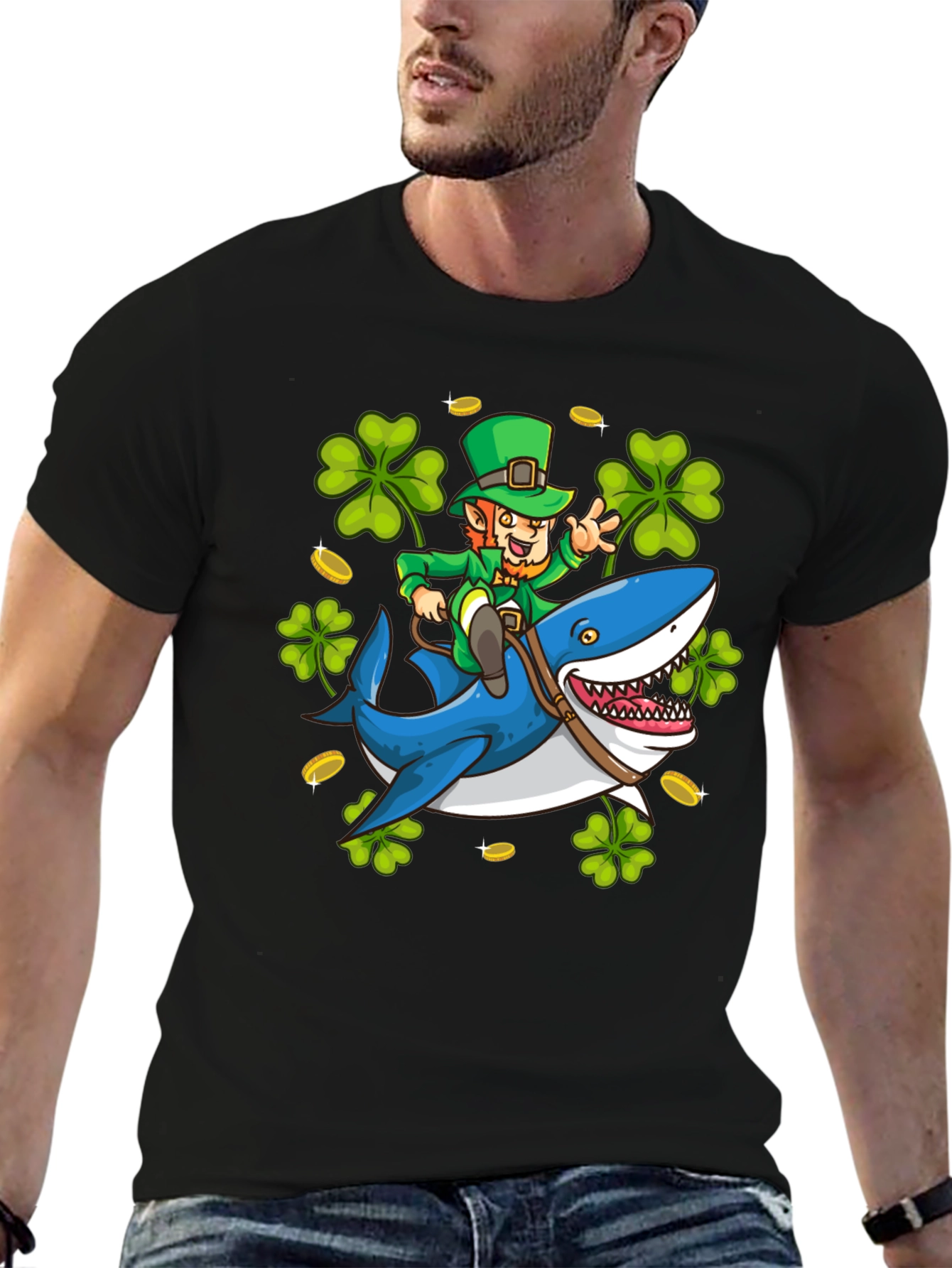 Leprechaun Riding Shark T-Shirt