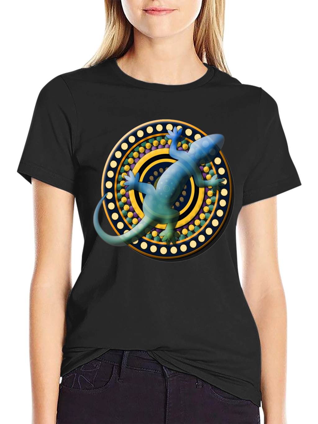 Lizard Mandala T-Shirt - Black
