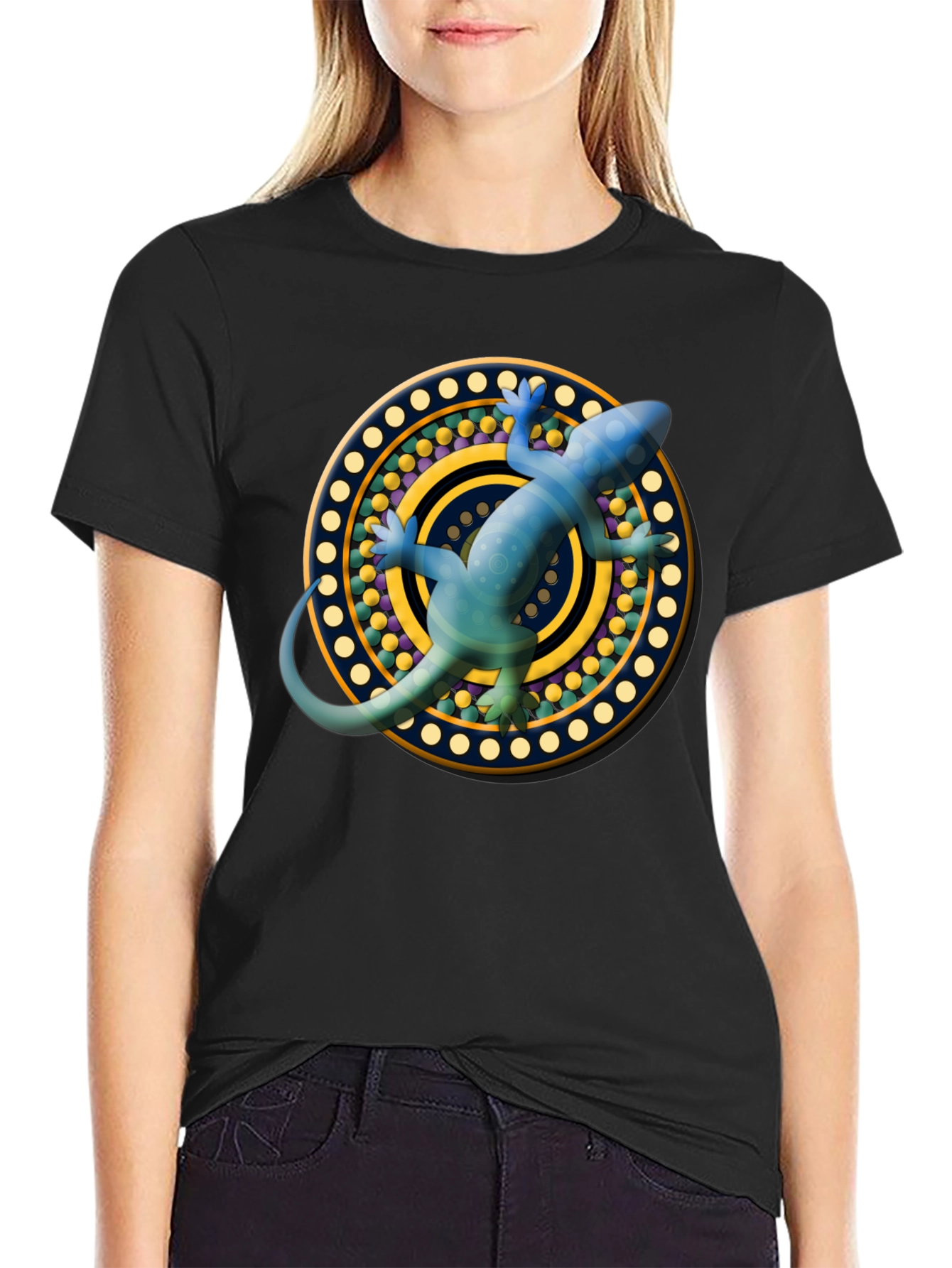 Lizard Mandala T-Shirt - Black