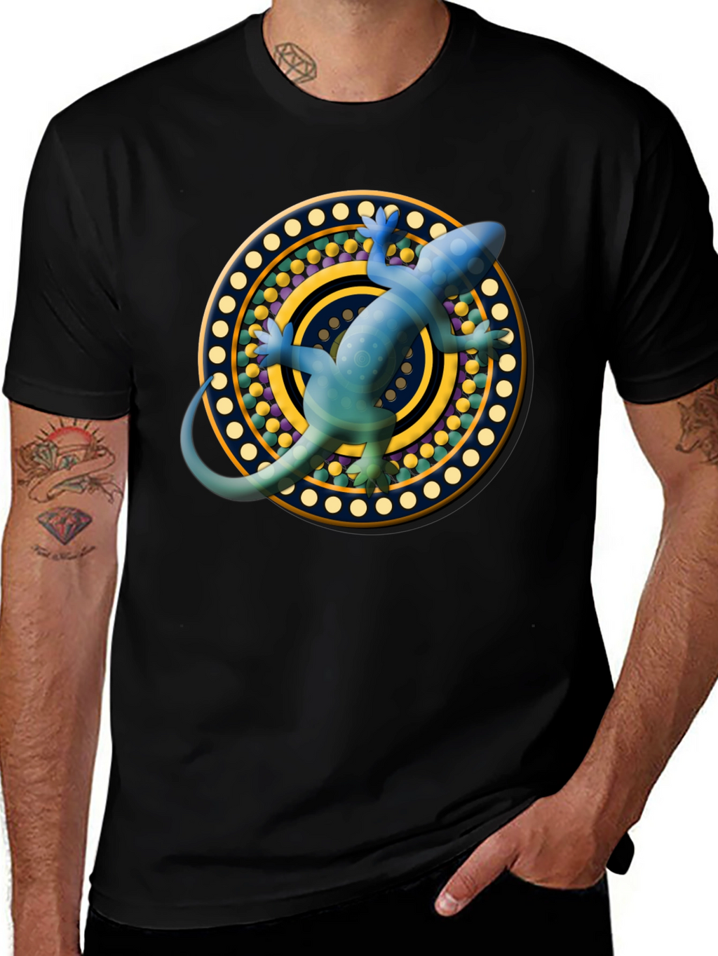 Lizard Mandala T-Shirt - Black