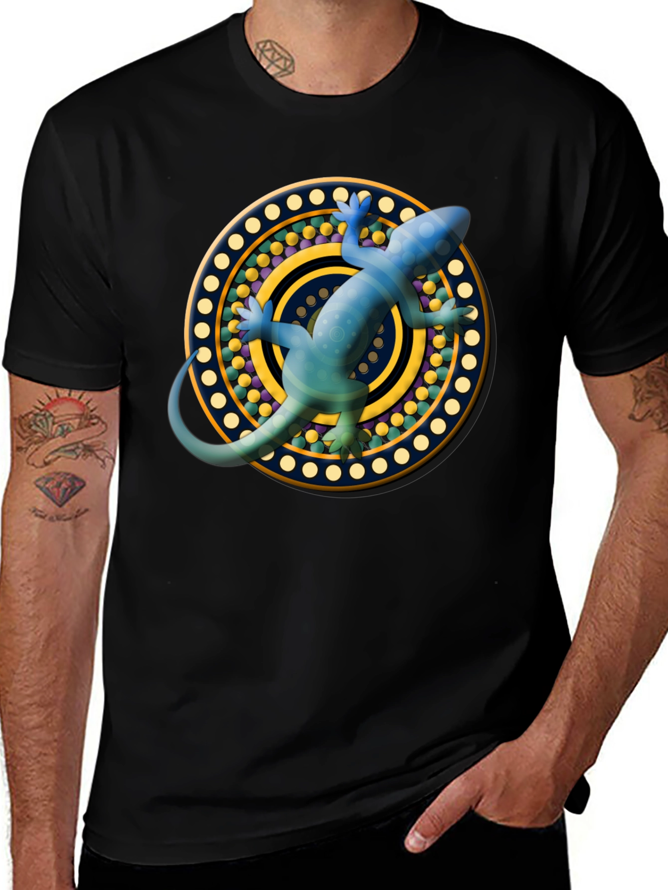Lizard Mandala T-Shirt - Black