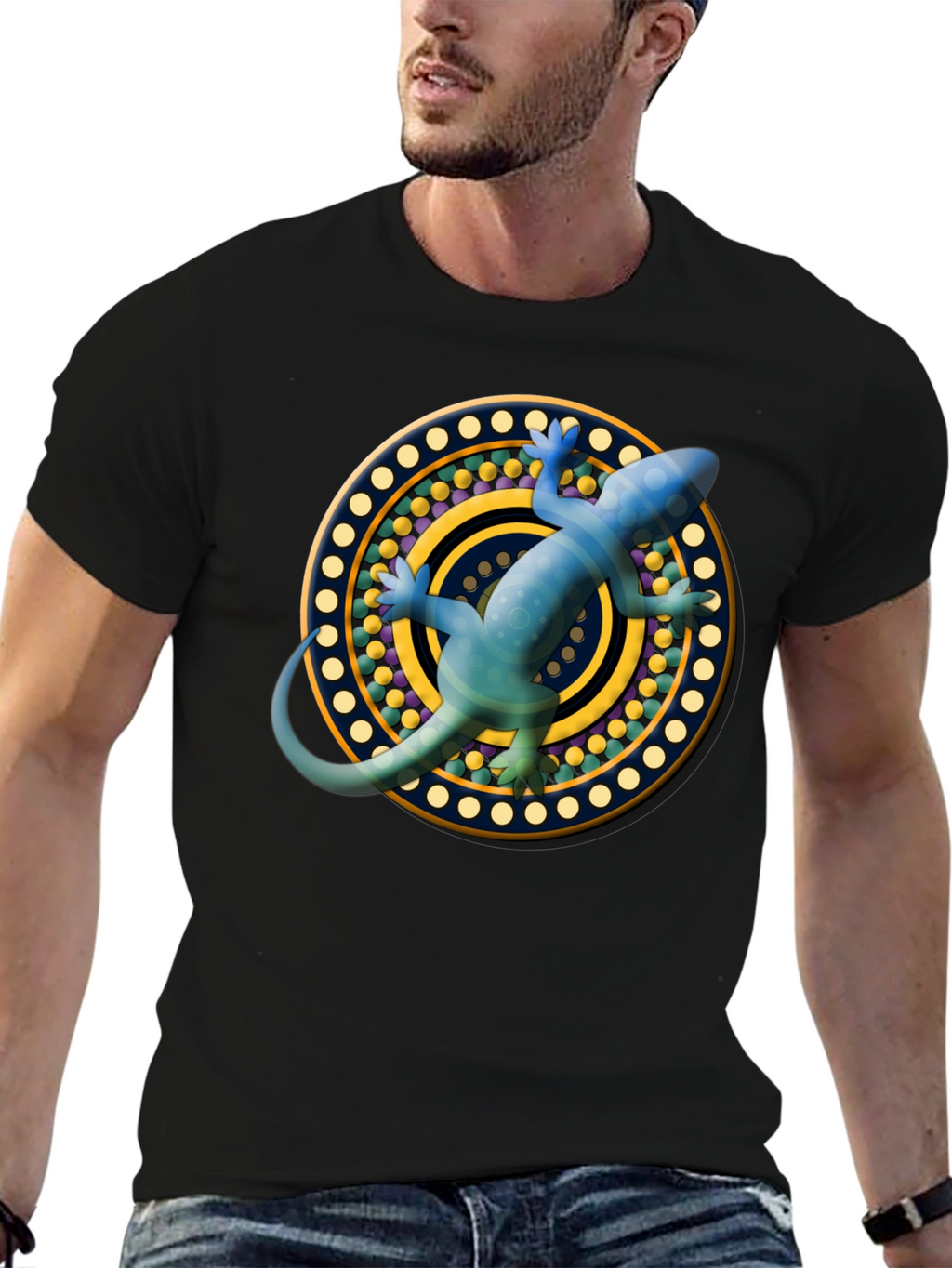 Lizard Mandala T-Shirt - Black