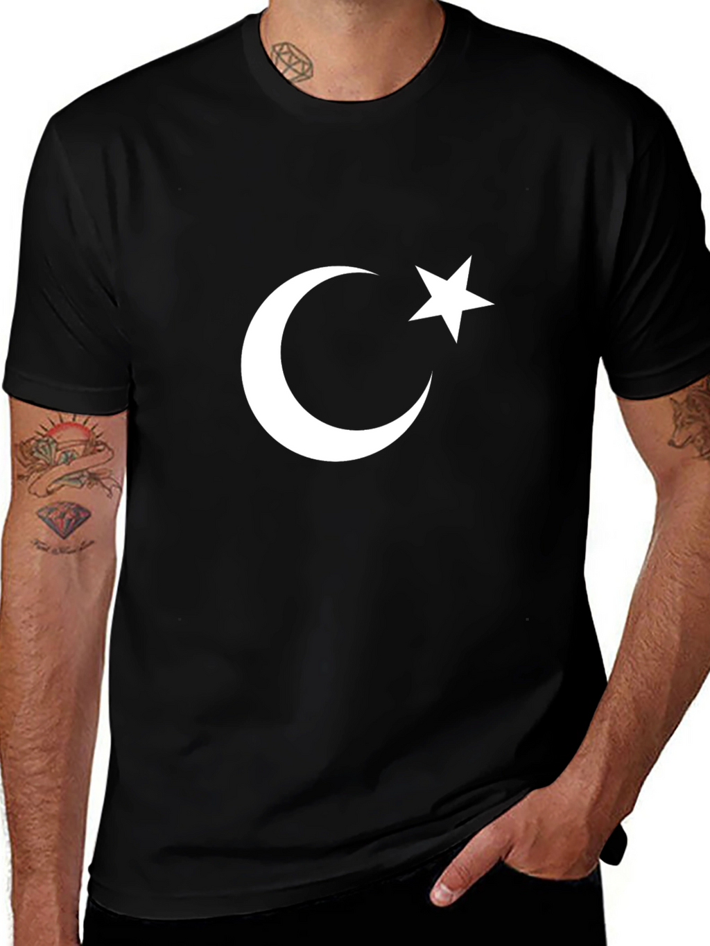 Crescent Moon & Star Black T-Shirt