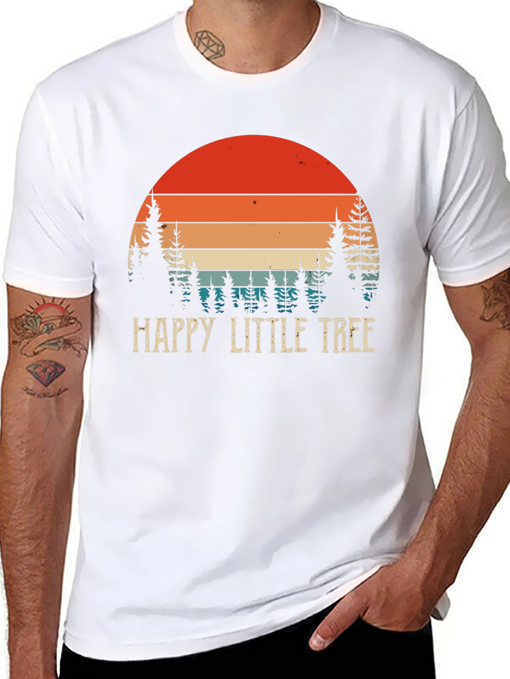 Happy Little Tree Graphic T-Shirt Retro Sunset