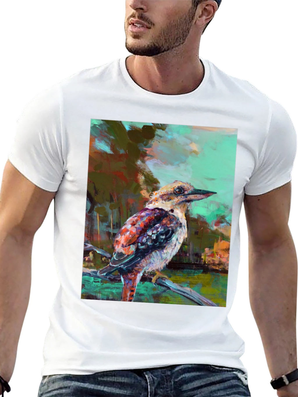 Kookaburra Art Print Black T-Shirt