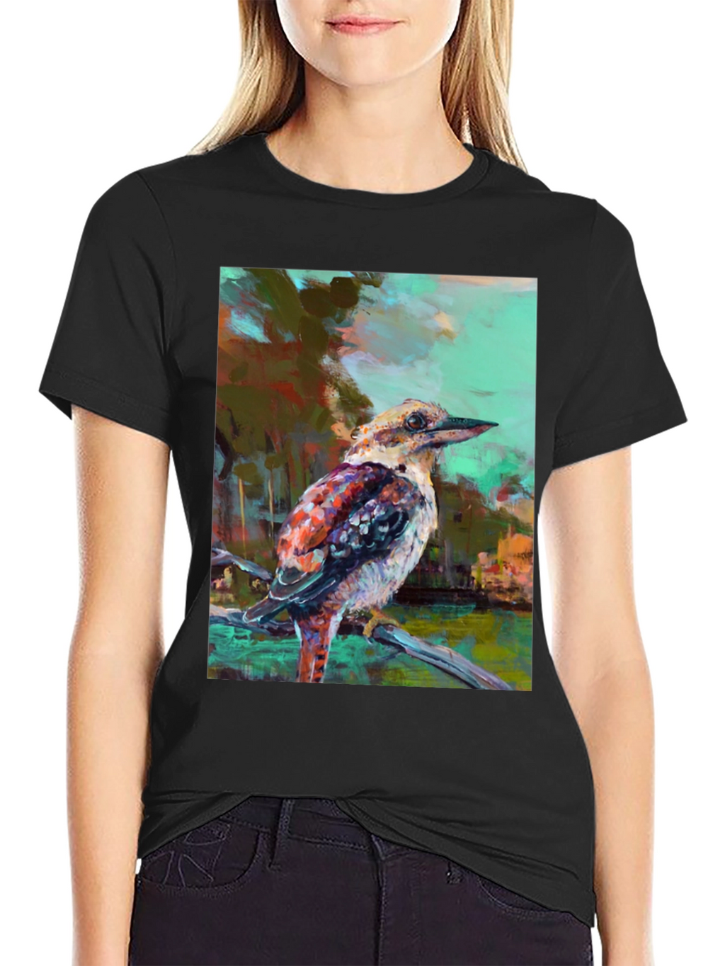 Kookaburra Art Print Black T-Shirt