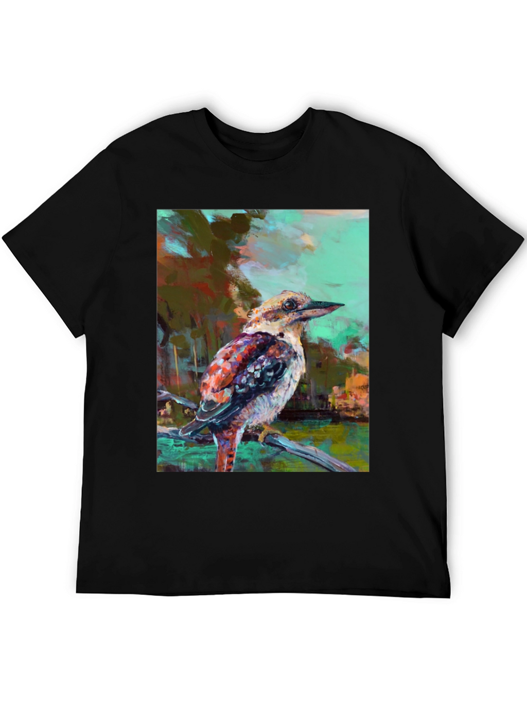 Kookaburra Art Print Black T-Shirt