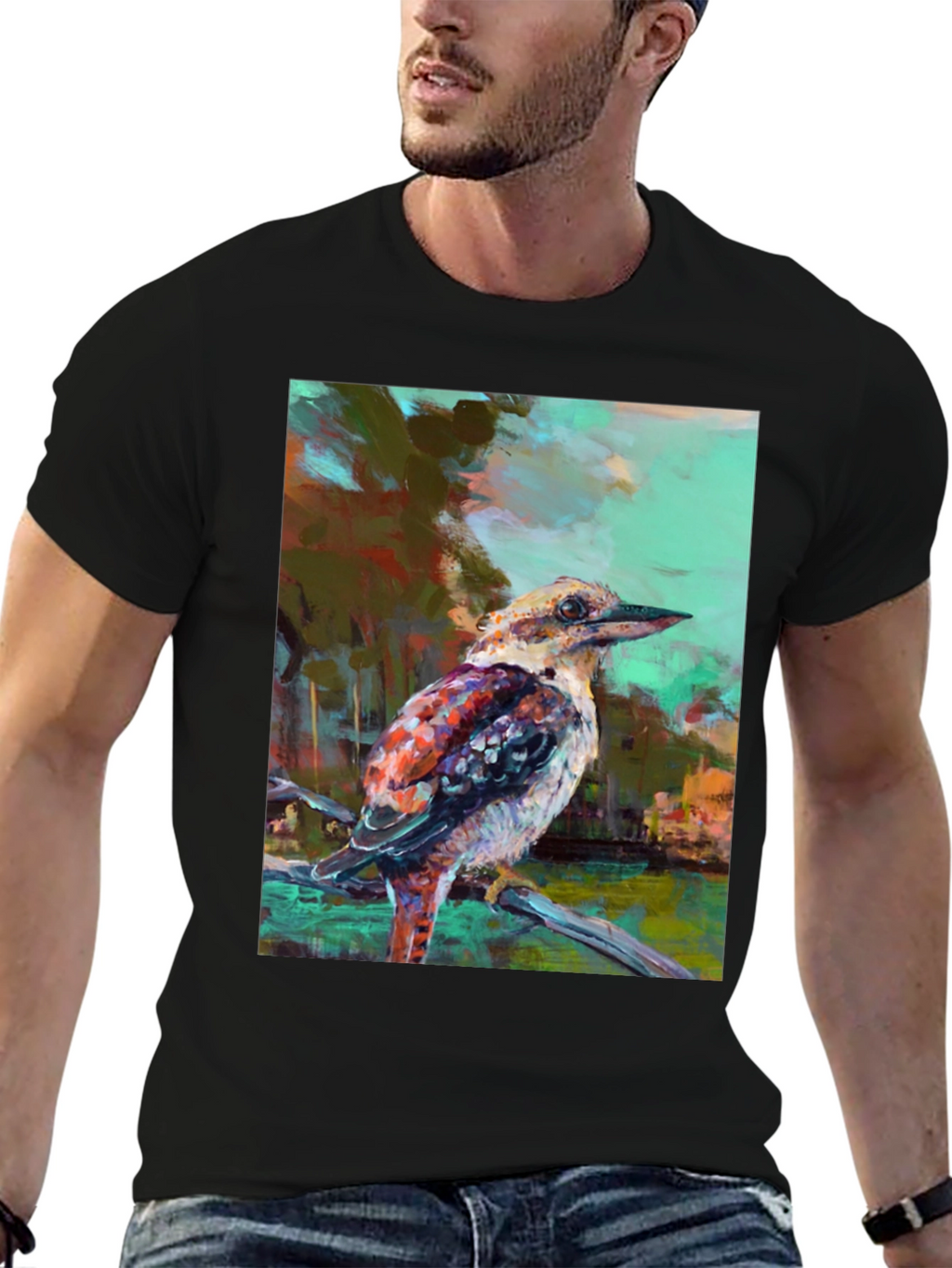 Kookaburra Art Print Black T-Shirt