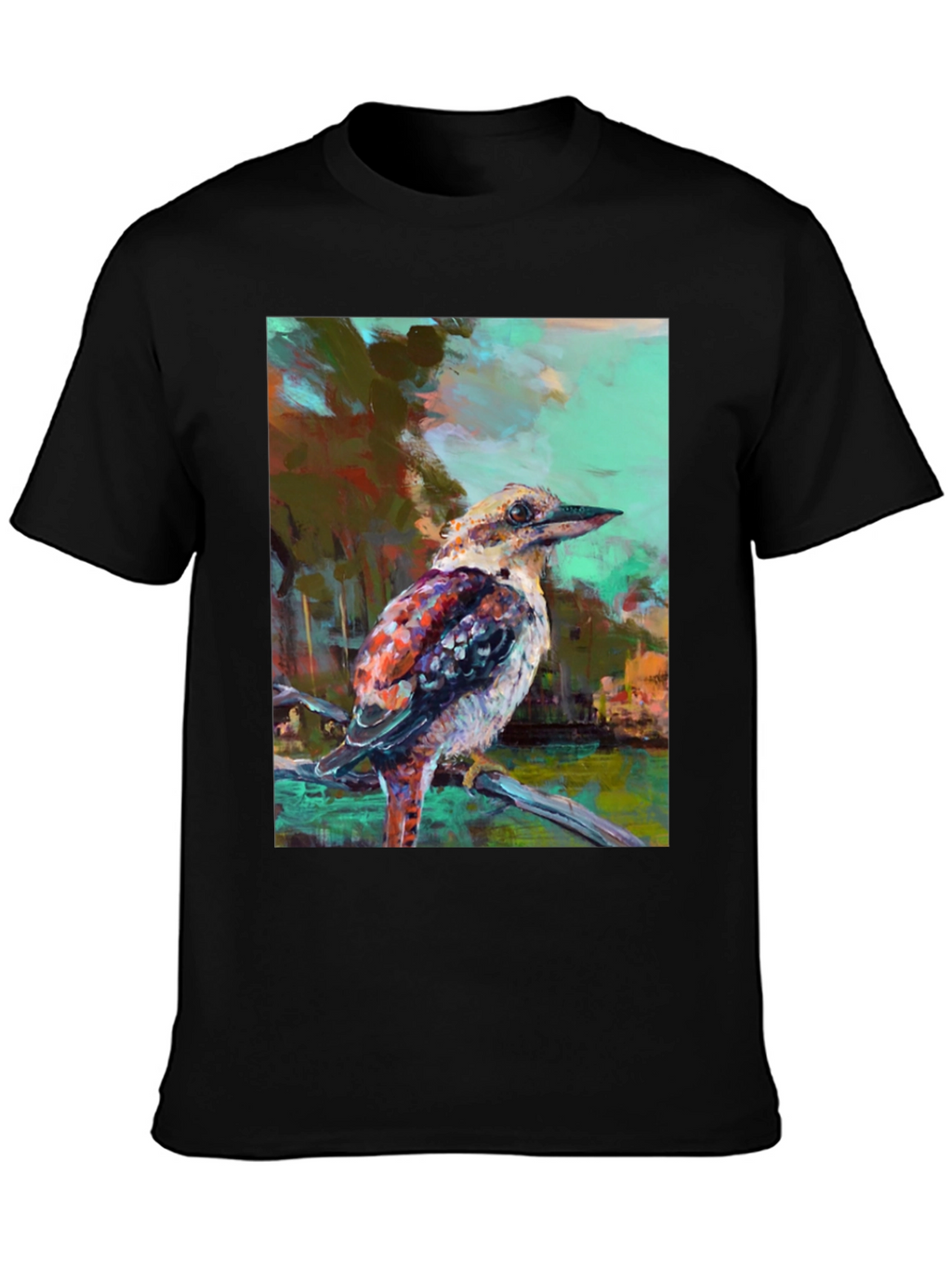 Kookaburra Art Print Black T-Shirt