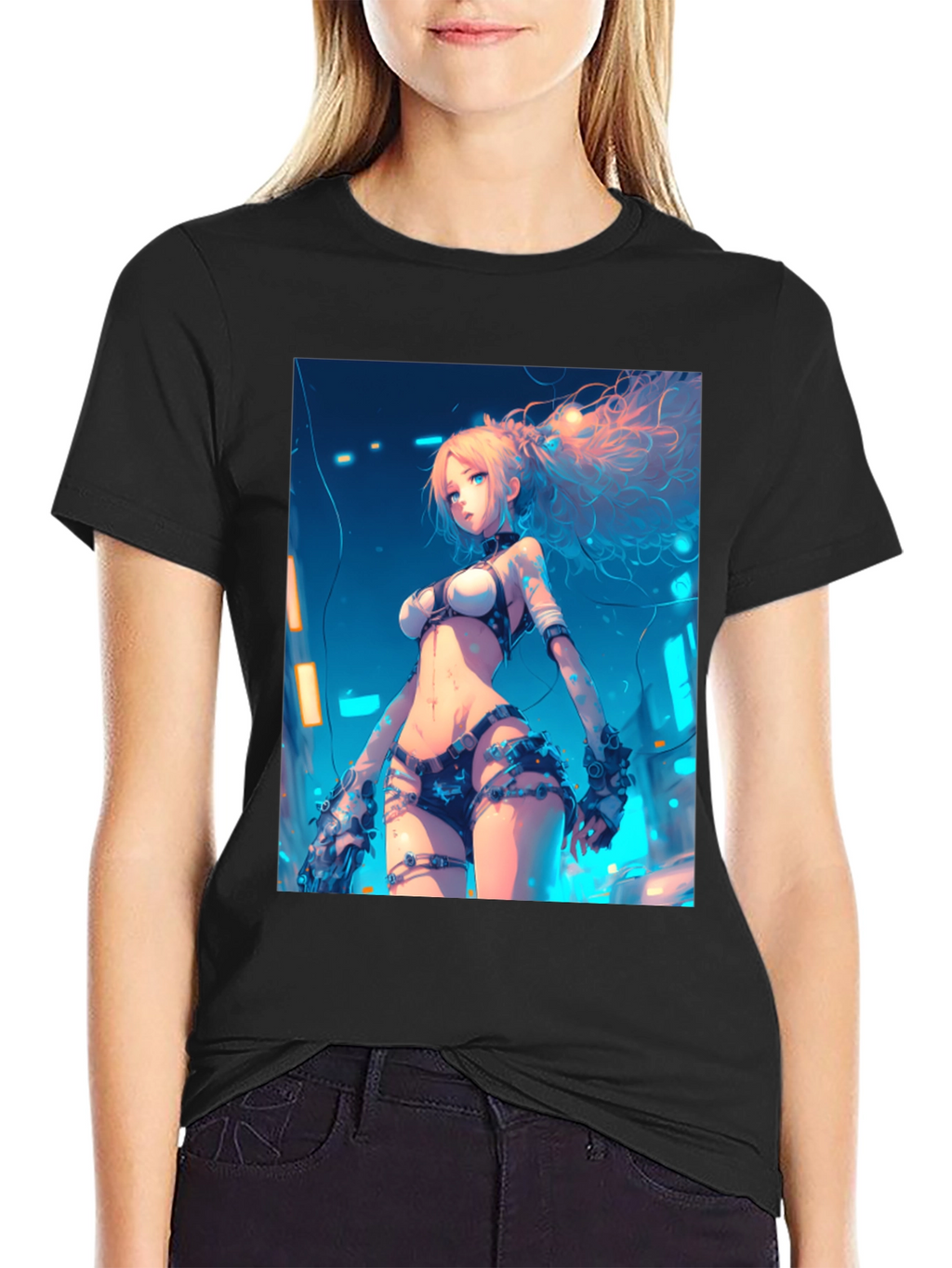 Anime Girl Graphic Black T-Shirt