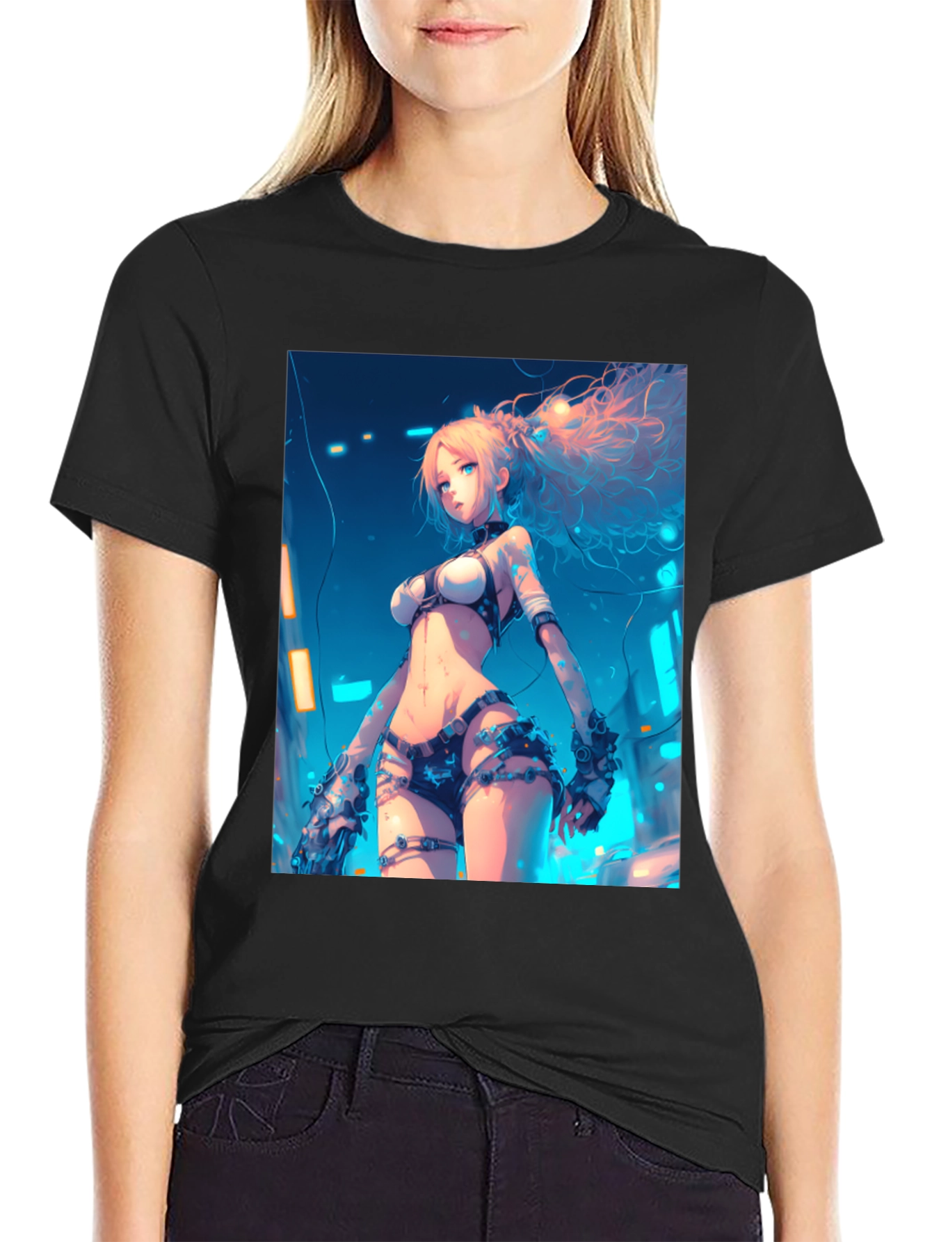 Anime Girl Graphic Black T-Shirt