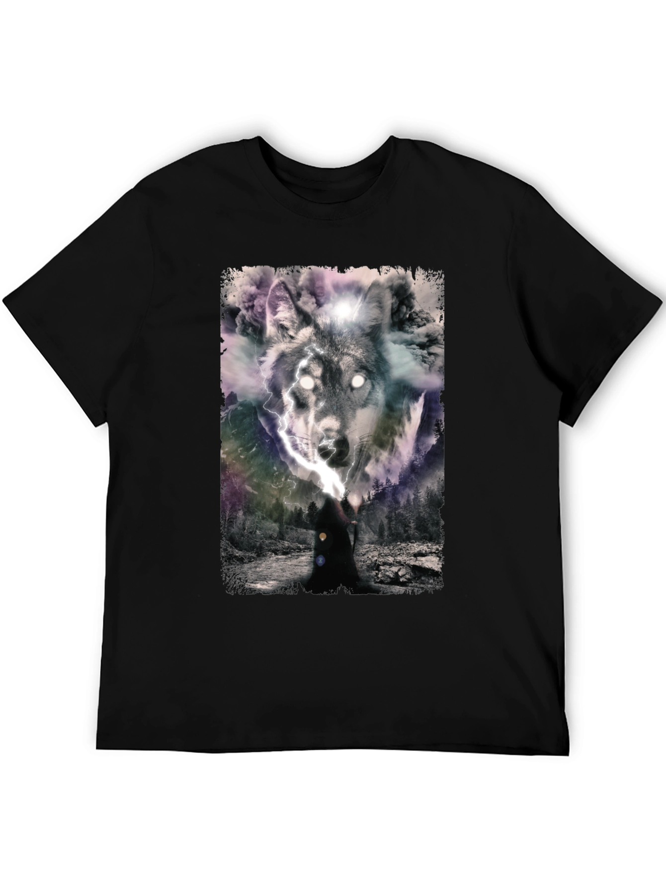 Wolf Graphic Print Mens Black T-Shirt