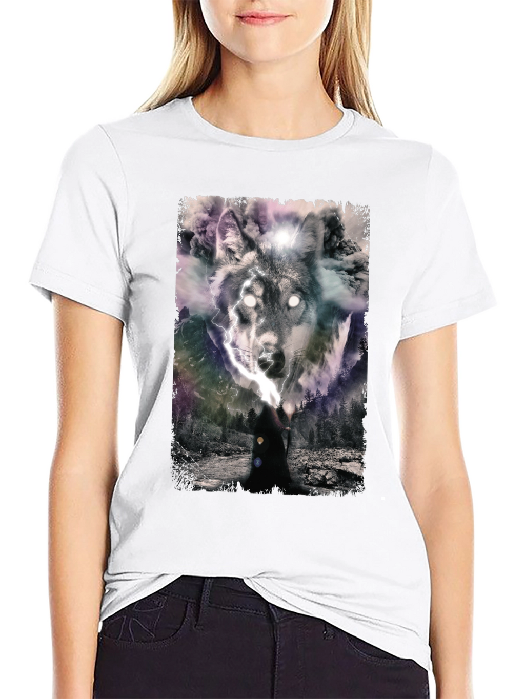 Wolf Graphic Print Mens Black T-Shirt
