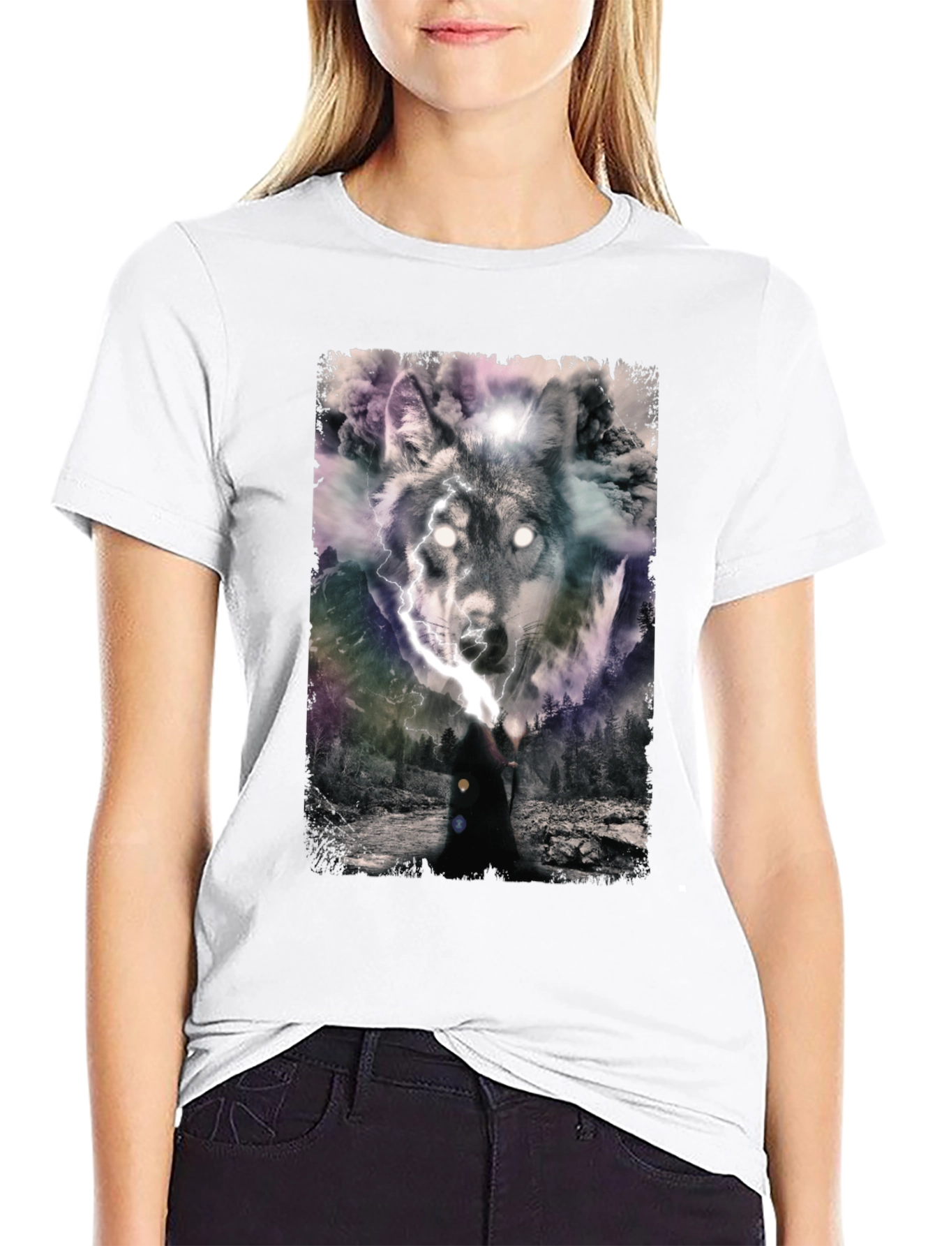 Wolf Graphic Print Mens Black T-Shirt