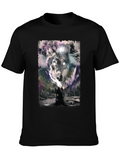 Wolf Graphic Print Mens Black T-Shirt