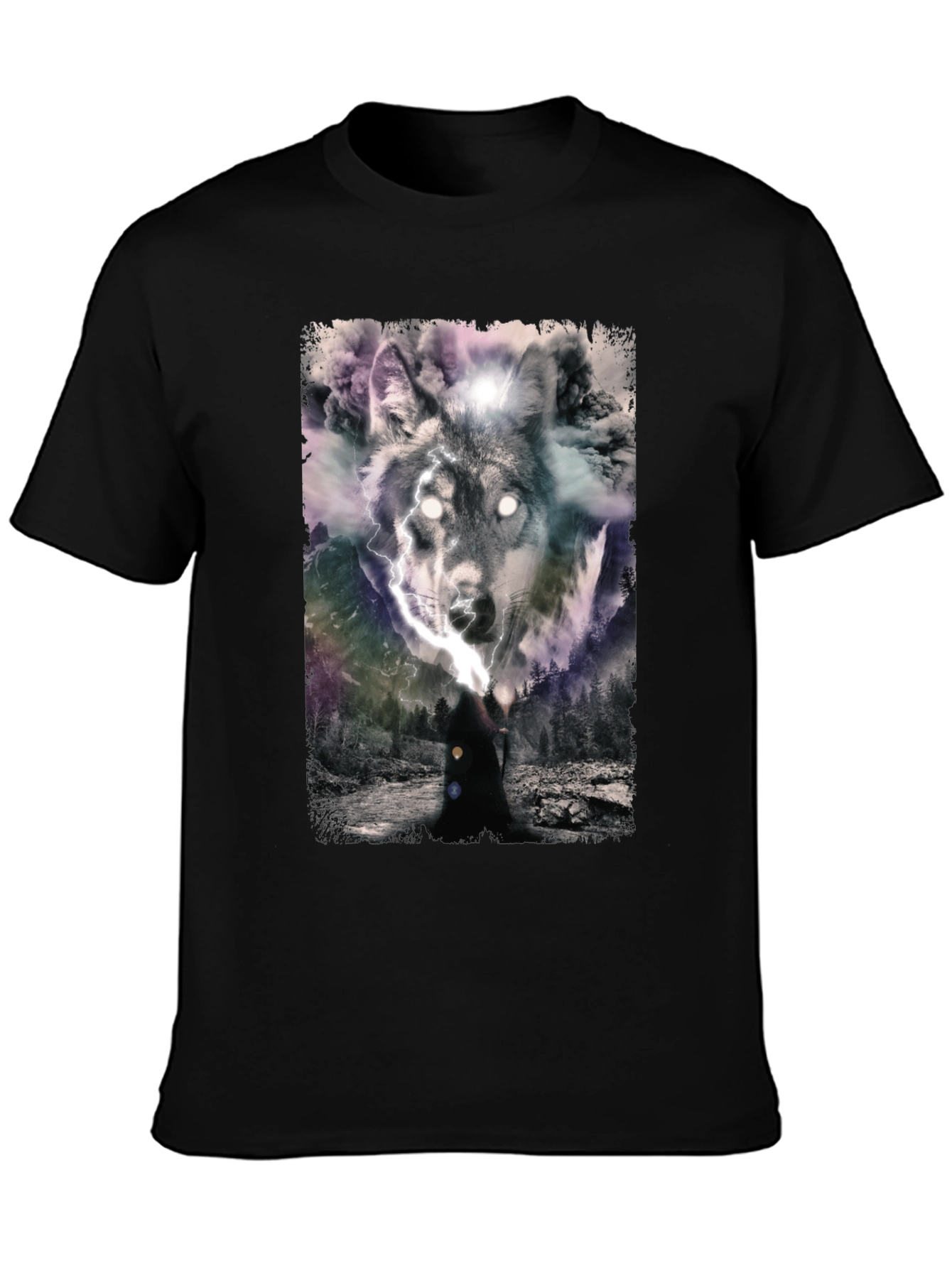 Wolf Graphic Print Mens Black T-Shirt
