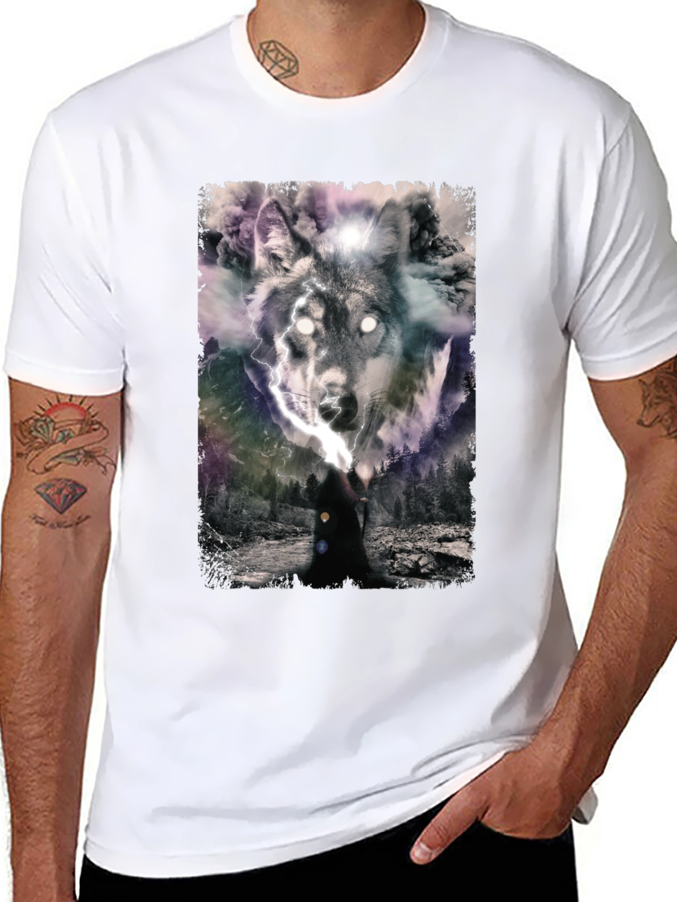 Wolf Graphic Print Mens Black T-Shirt