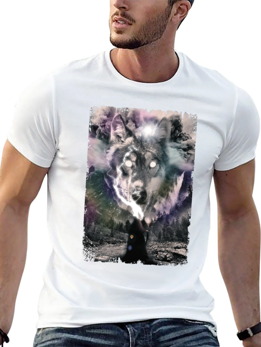 Wolf Graphic Print Mens Black T-Shirt