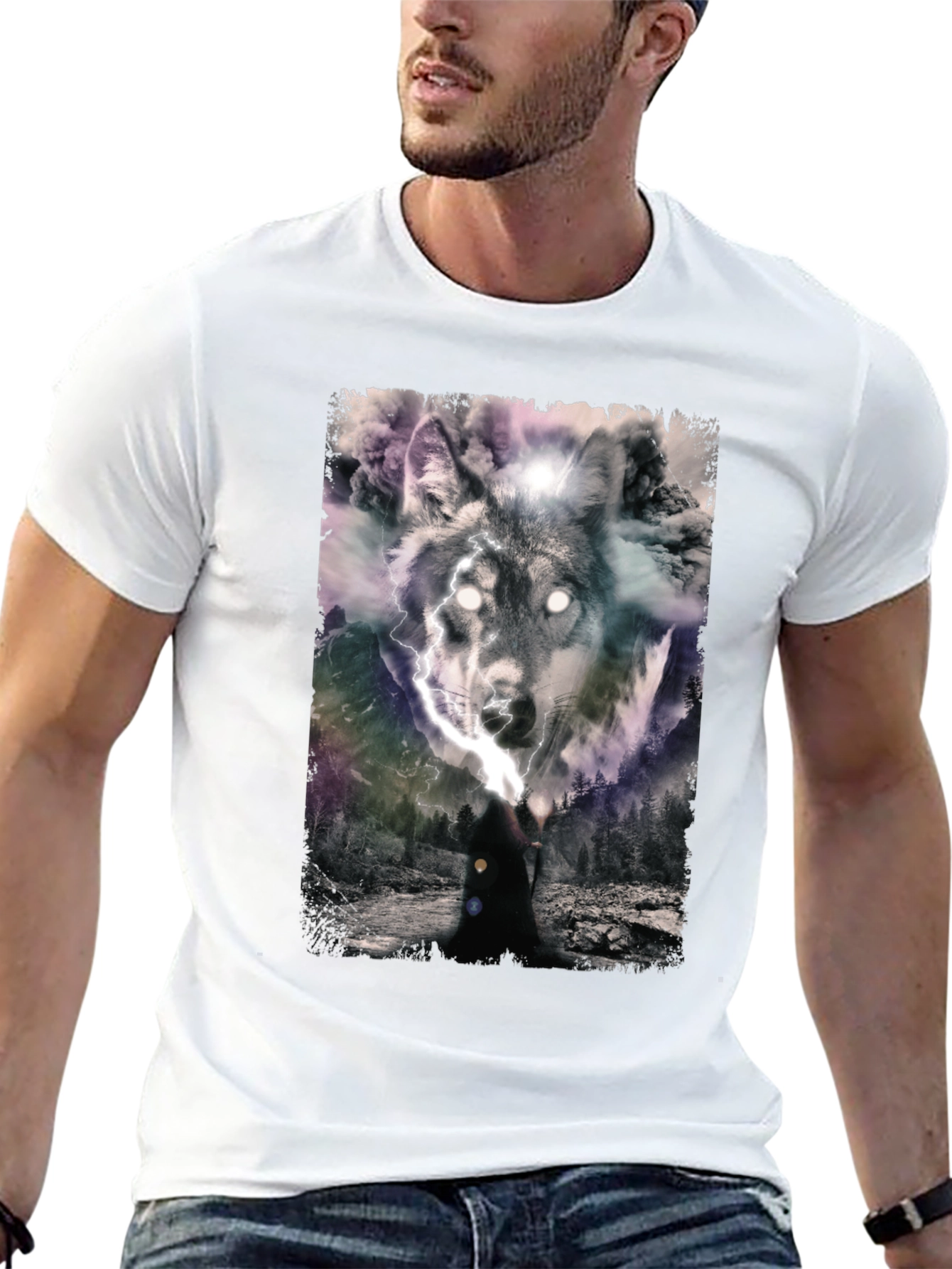 Wolf Graphic Print Mens Black T-Shirt