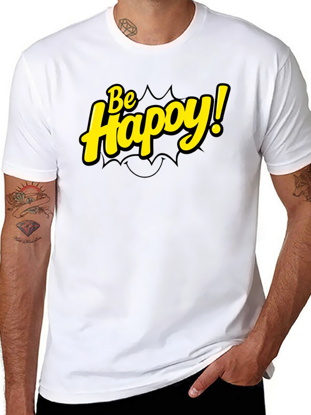 Be Happy! Black Graphic Tee