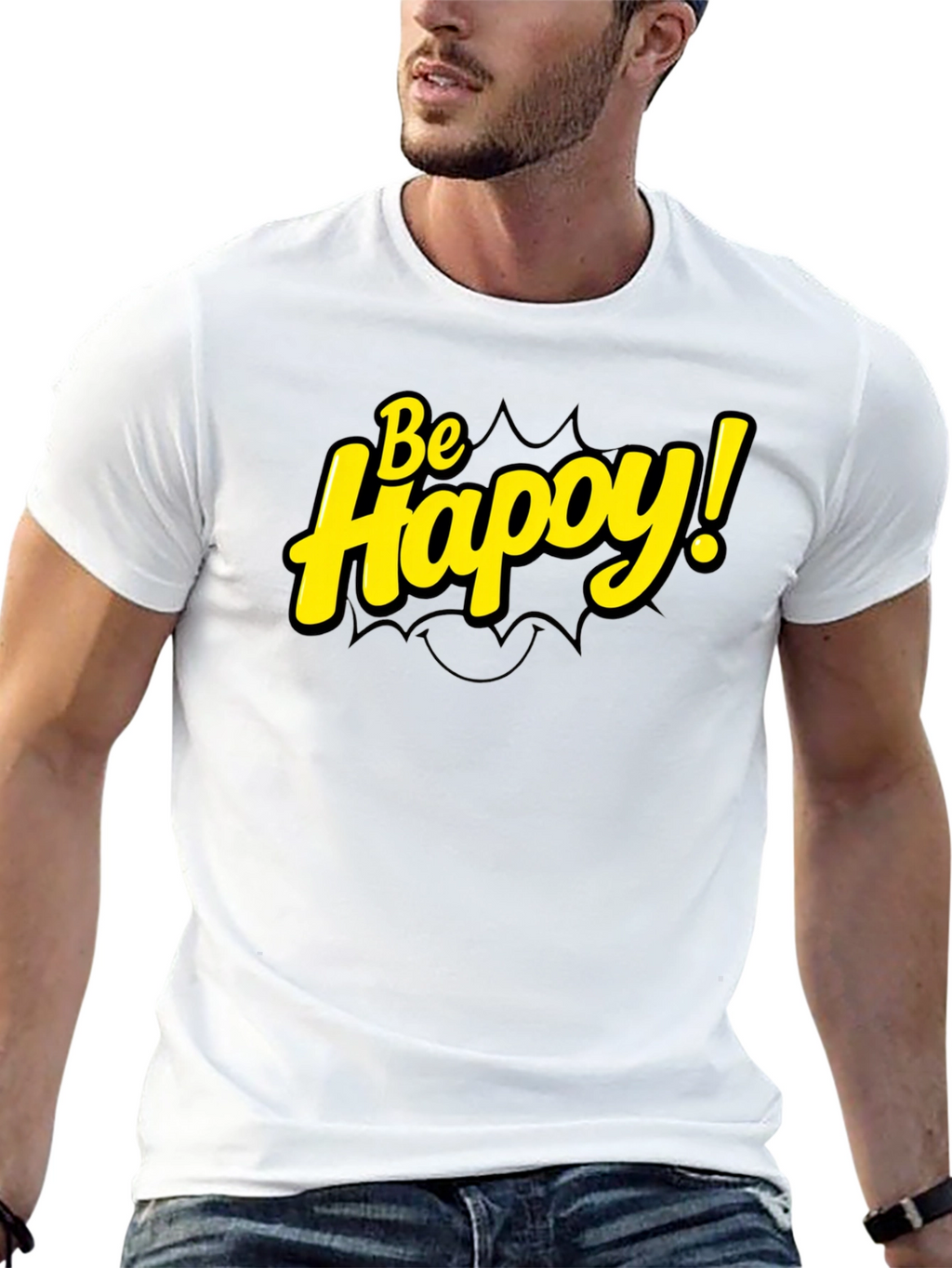 Be Happy! Black Graphic Tee