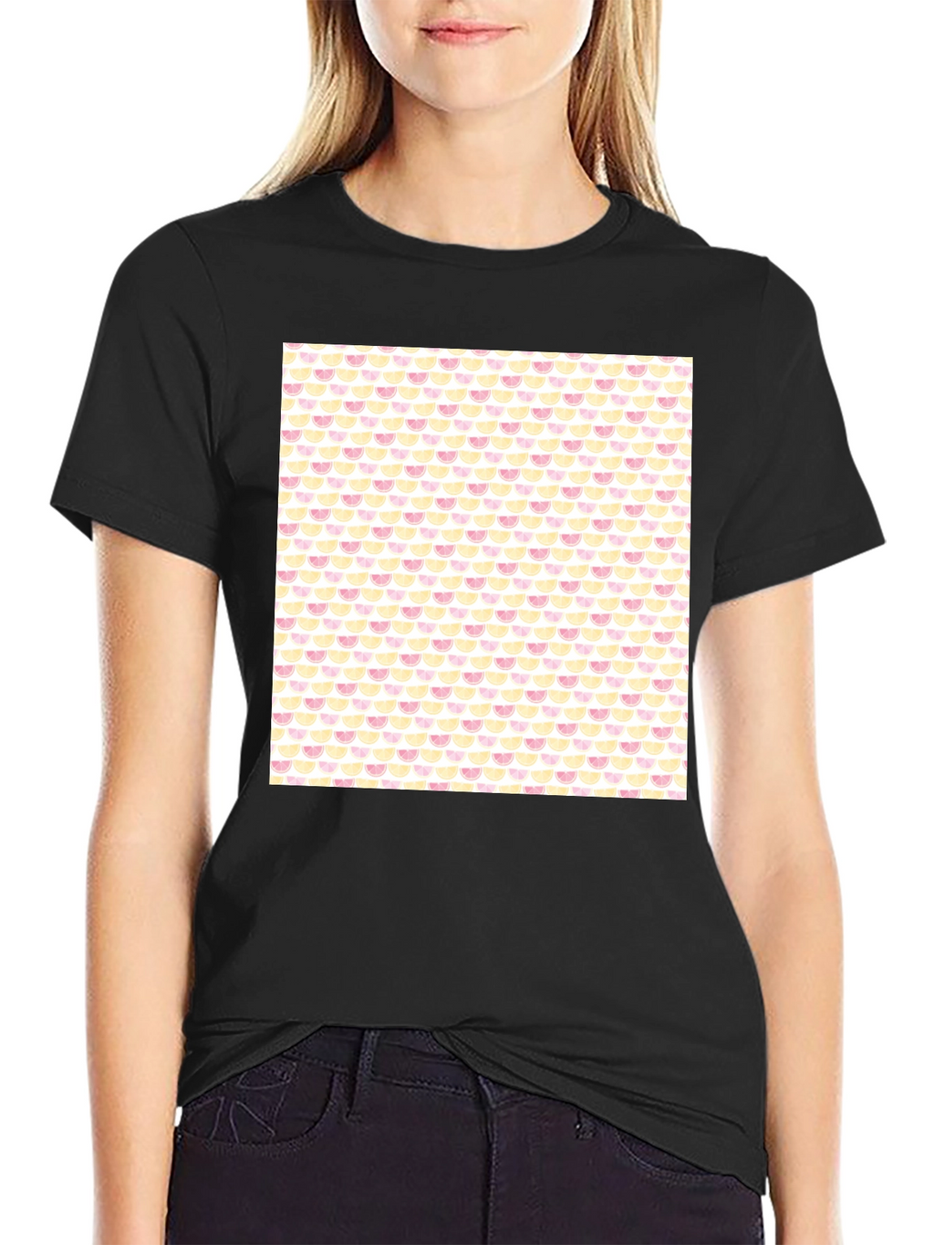 Trendy Fruit Print Black Tee