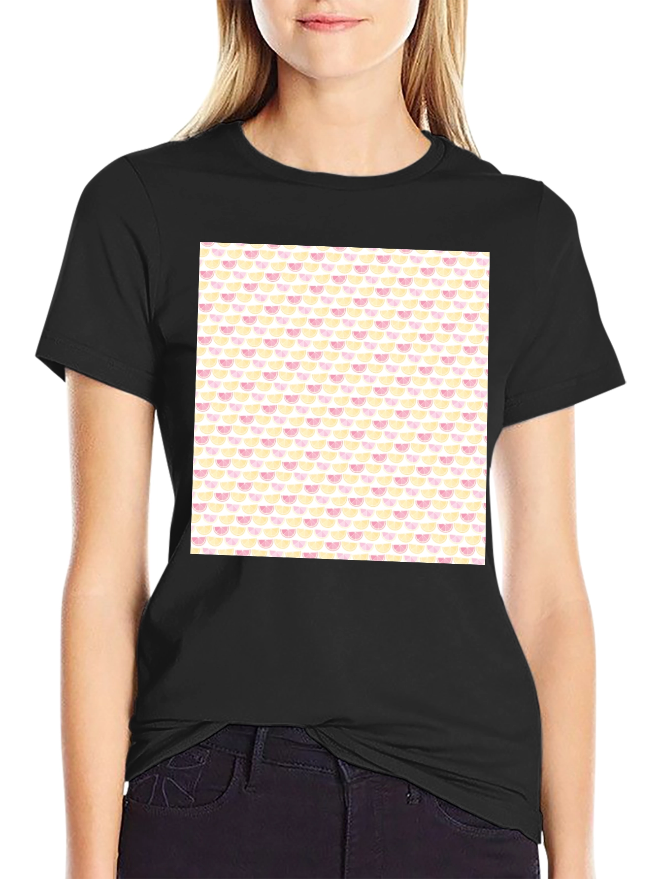 Trendy Fruit Print Black Tee