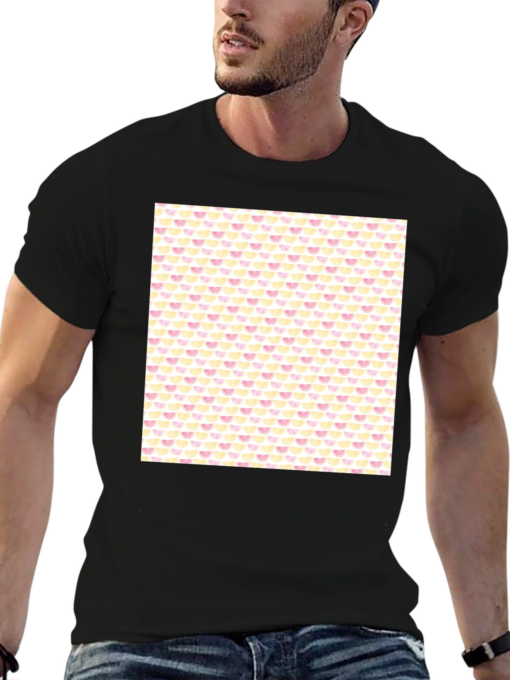 Trendy Fruit Print Black Tee