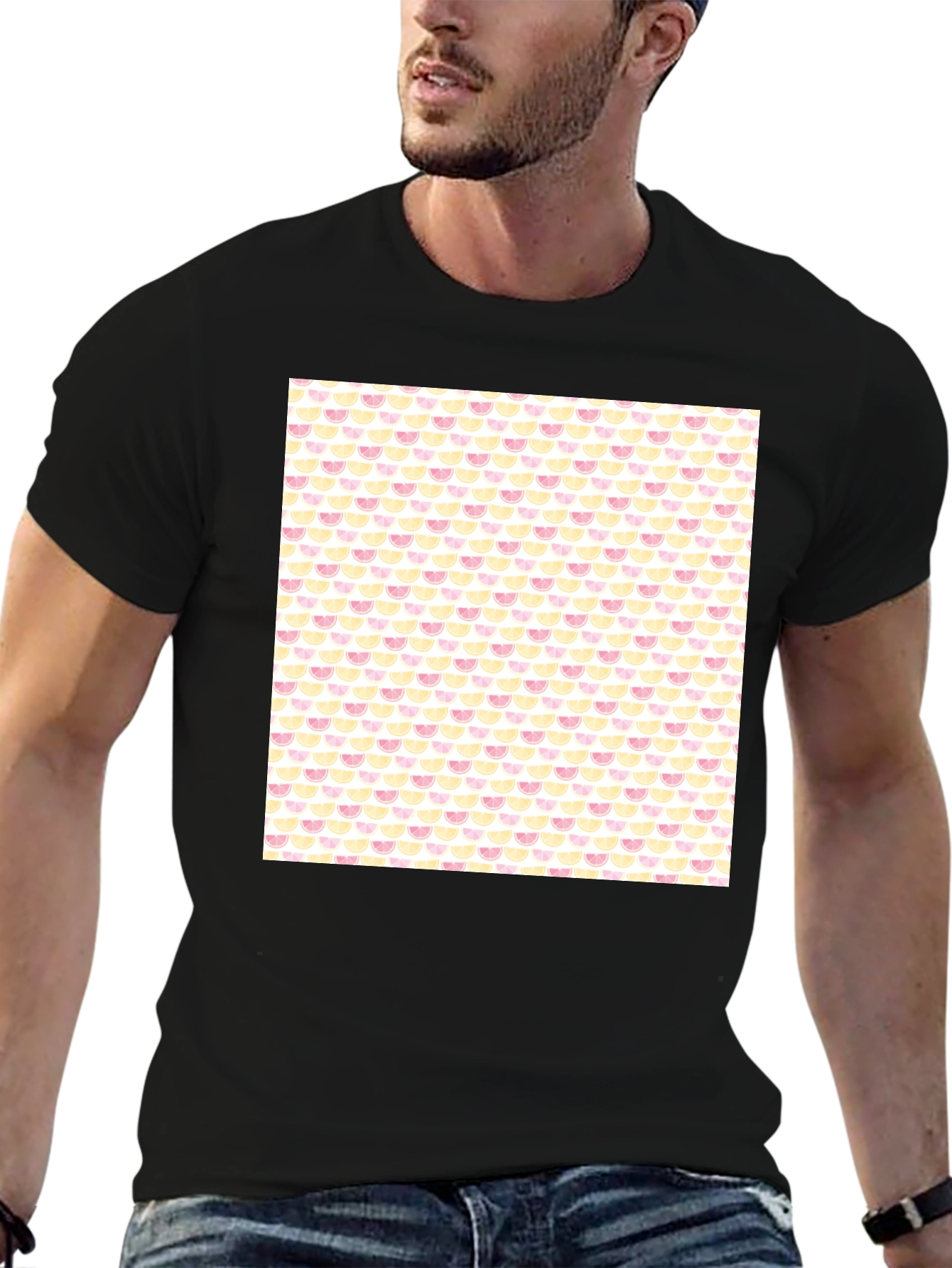 Trendy Fruit Print Black Tee