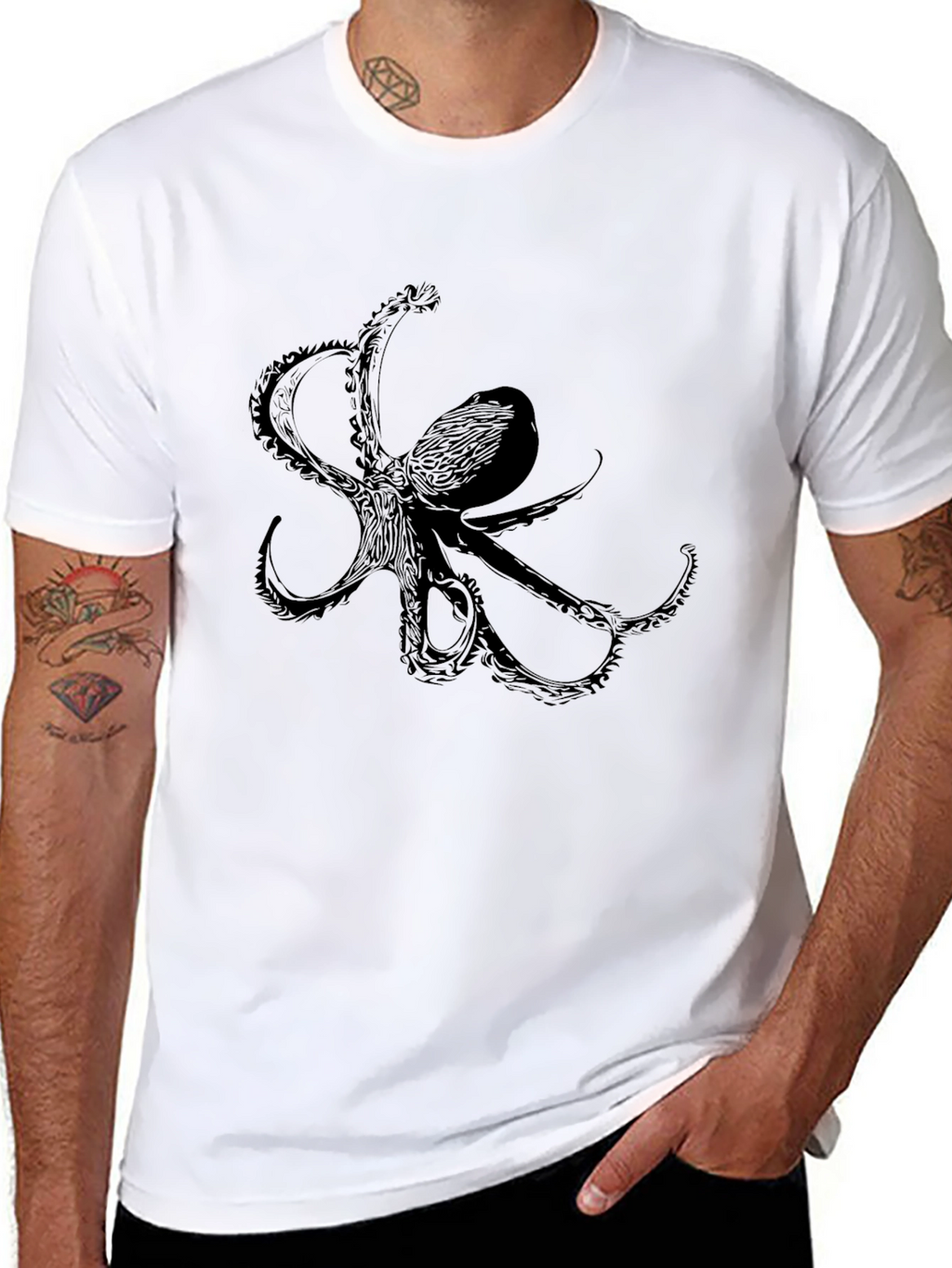 Black Octopus Graphic Tee - Mens Fashion