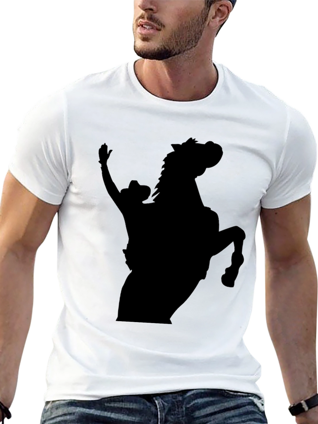 Black Cowboy and Horse Silhouette T-Shirt