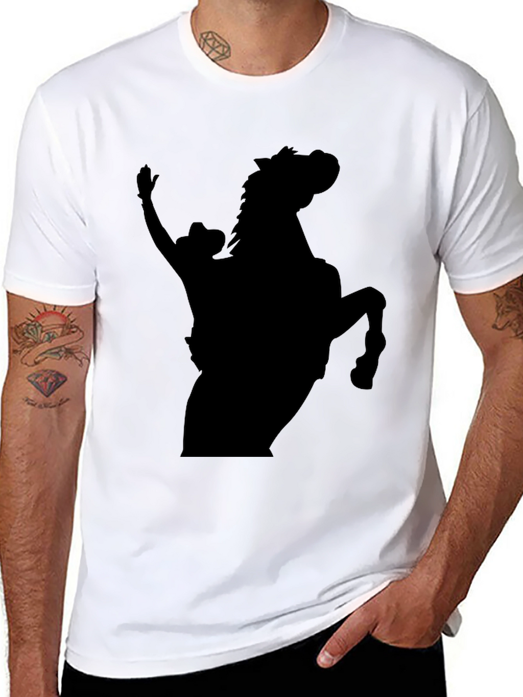 Black Cowboy and Horse Silhouette T-Shirt