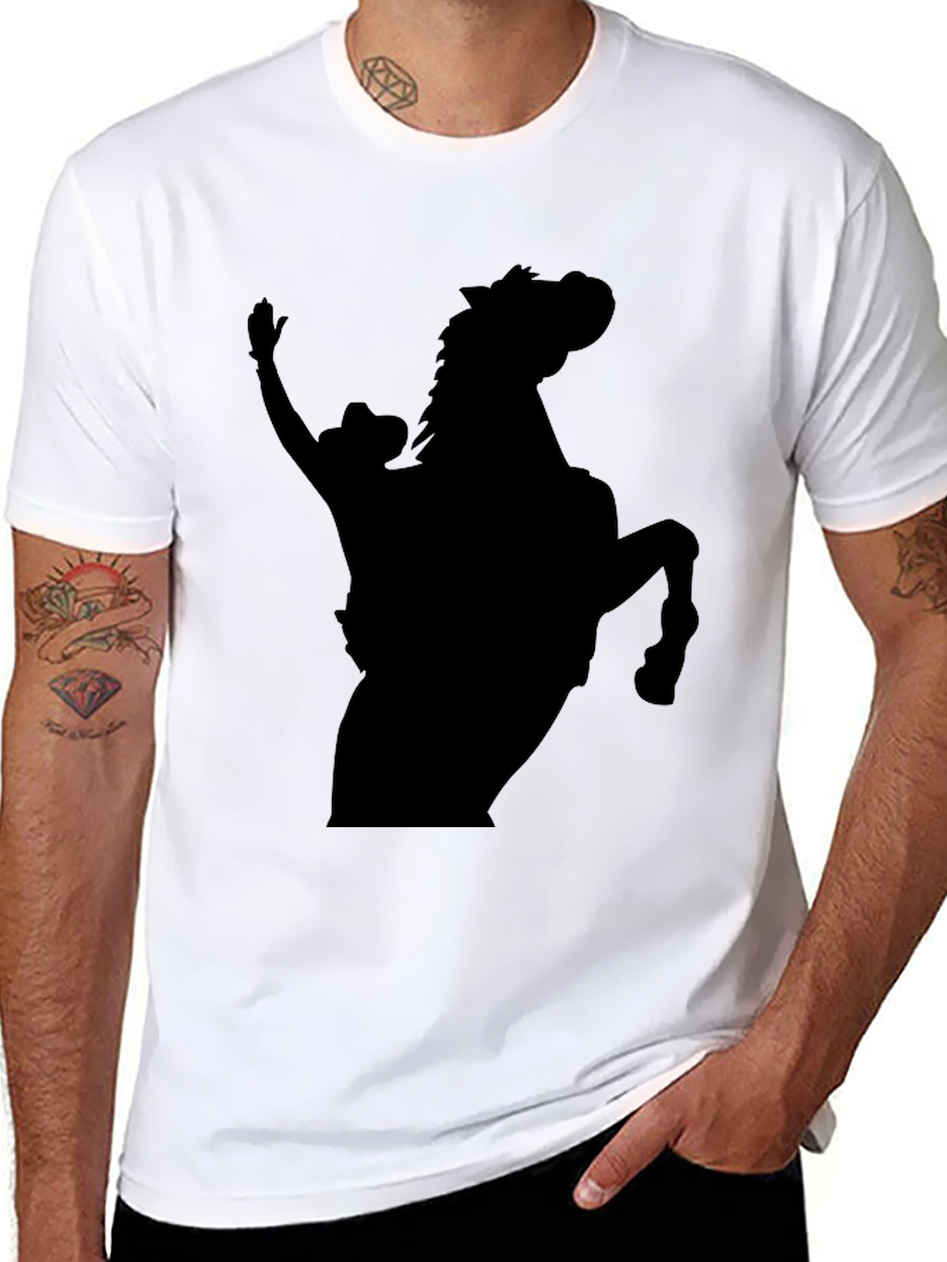 Black Cowboy and Horse Silhouette T-Shirt
