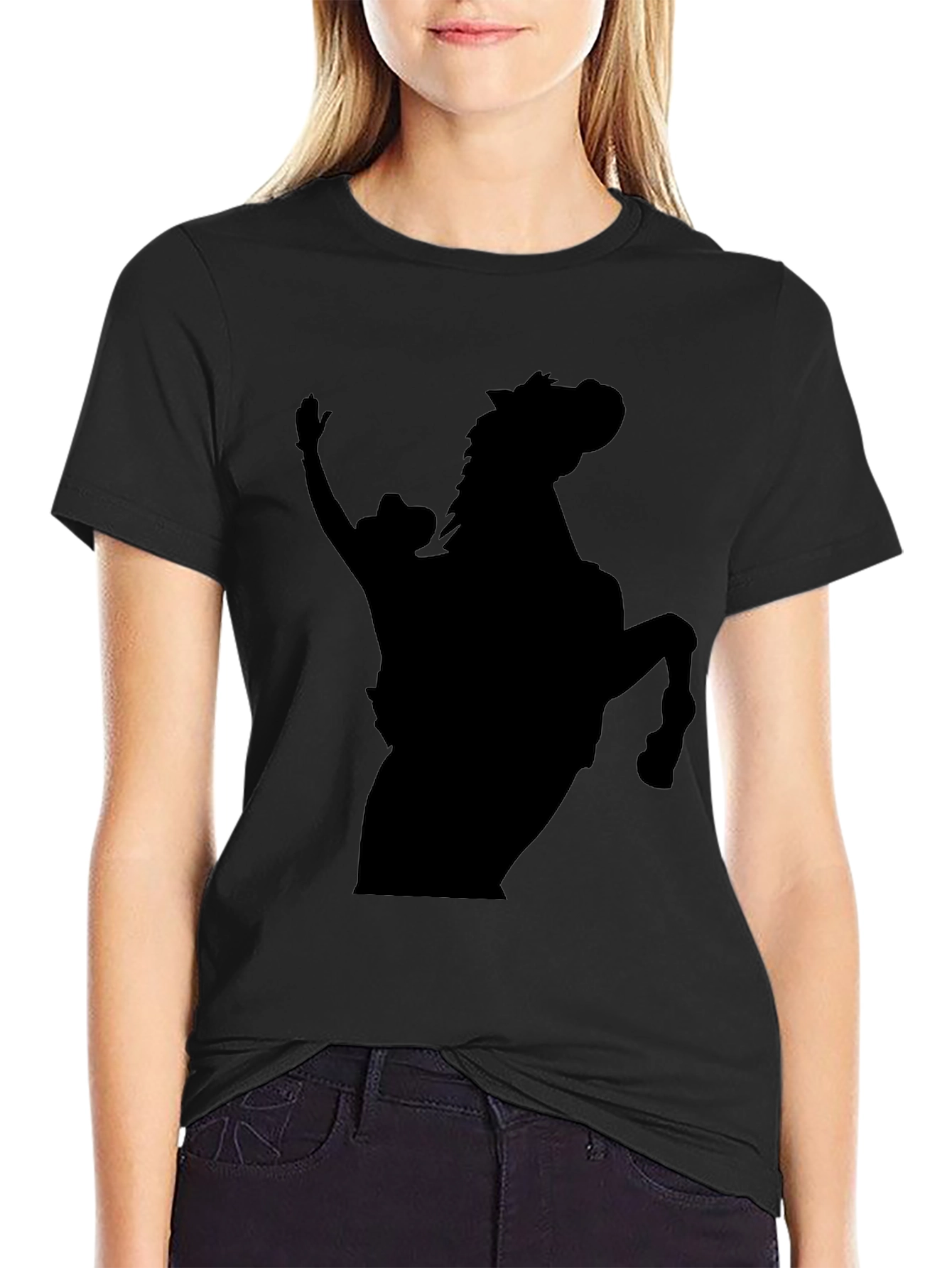 Black Cowboy and Horse Silhouette T-Shirt