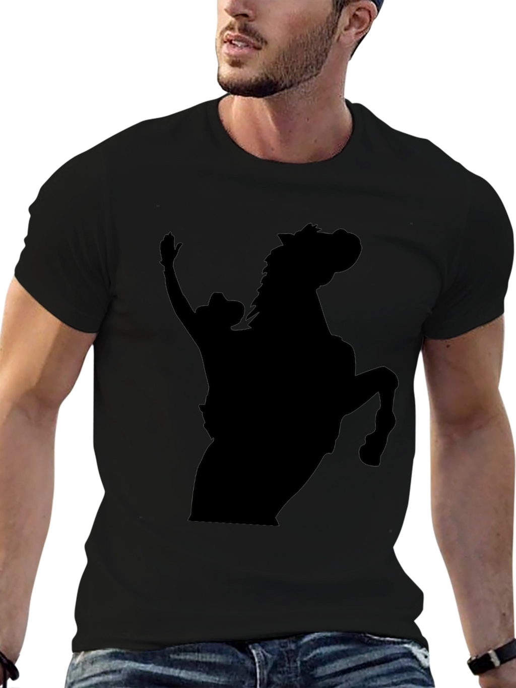 Black Cowboy and Horse Silhouette T-Shirt