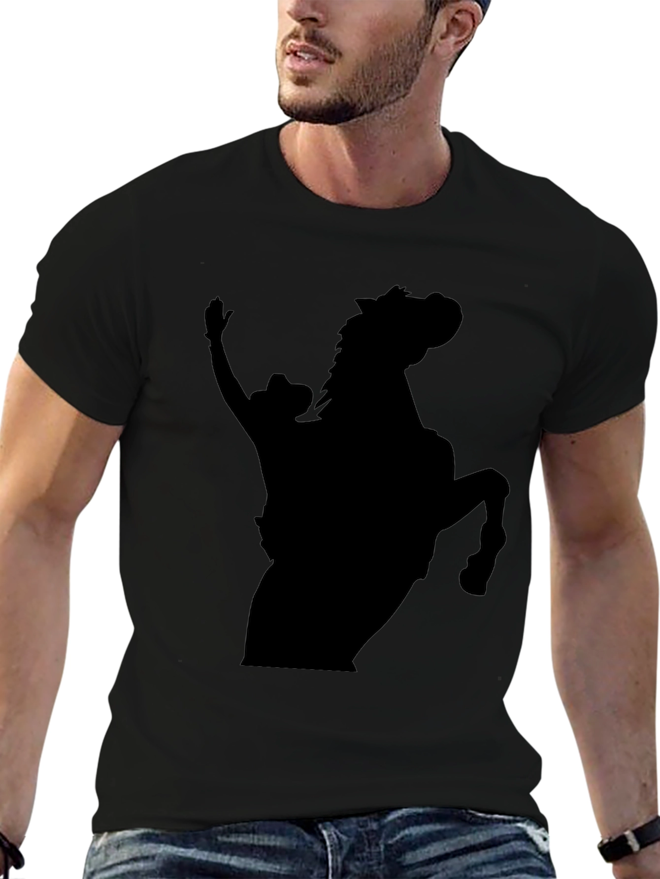 Black Cowboy and Horse Silhouette T-Shirt