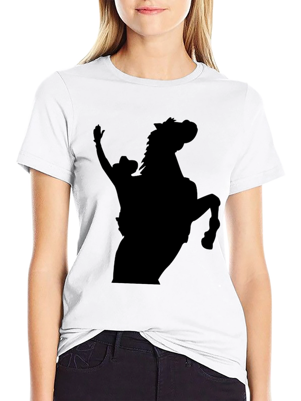 Black Cowboy and Horse Silhouette T-Shirt