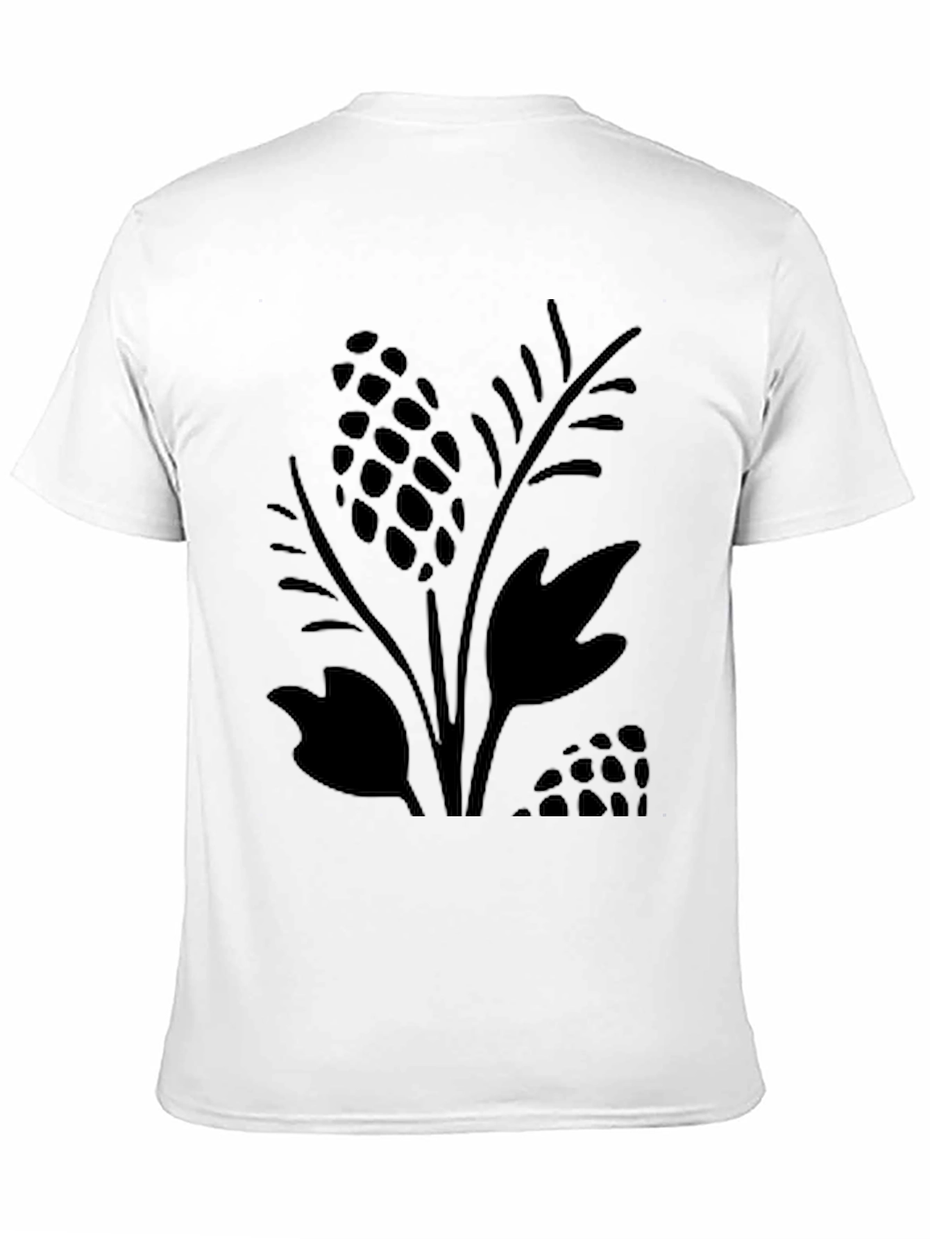 Mens Black Graphic Tee - Botanical Design