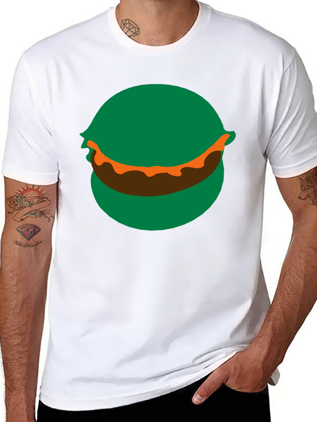 Cartoon Burger Graphic Tee - Black Crew Neck