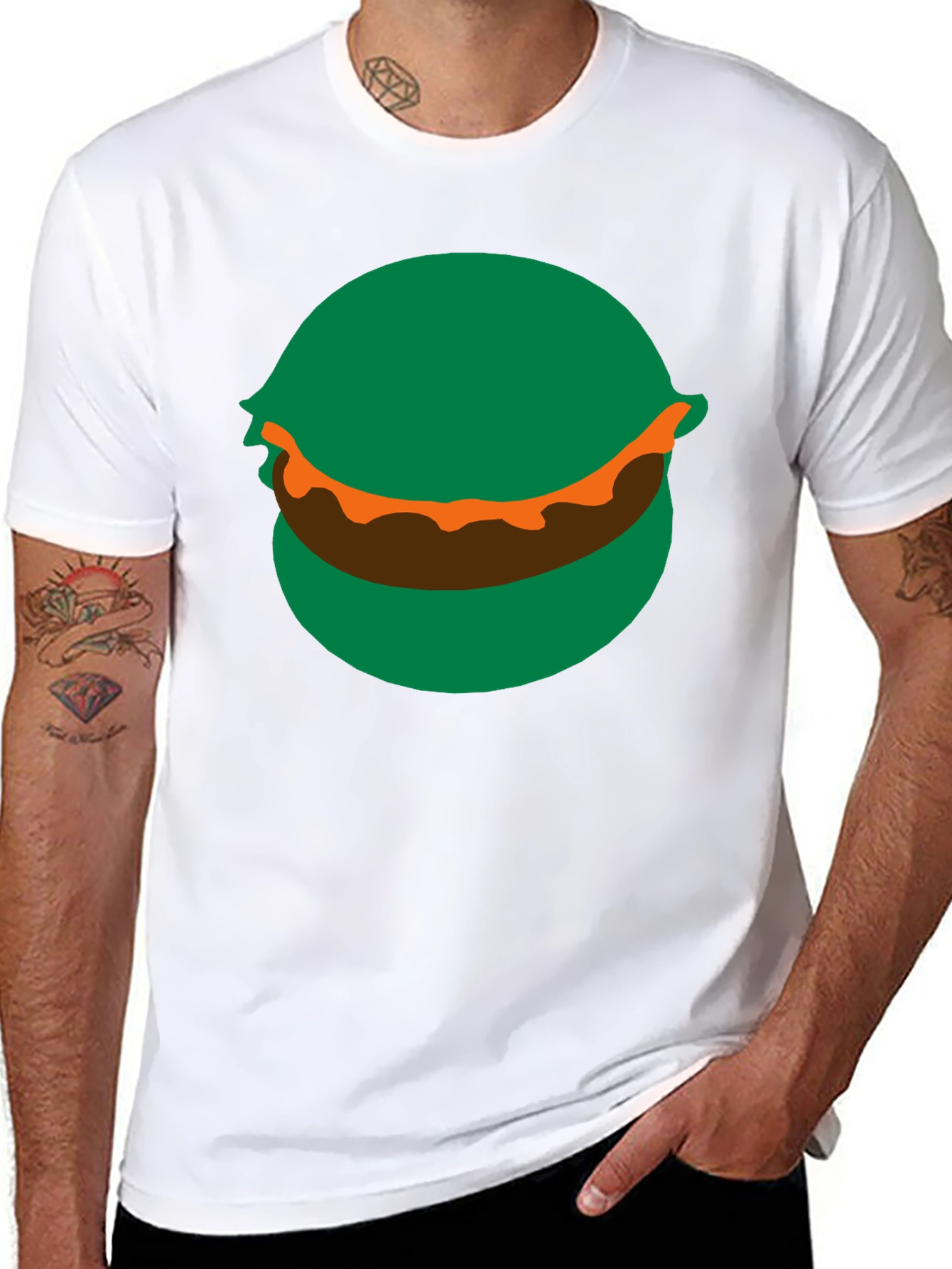 Cartoon Burger Graphic Tee - Black Crew Neck
