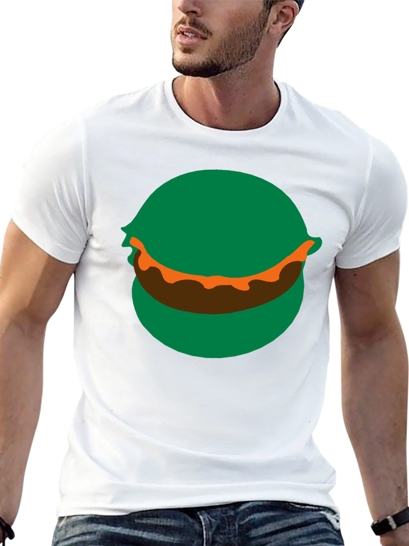 Cartoon Burger Graphic Tee - Black Crew Neck